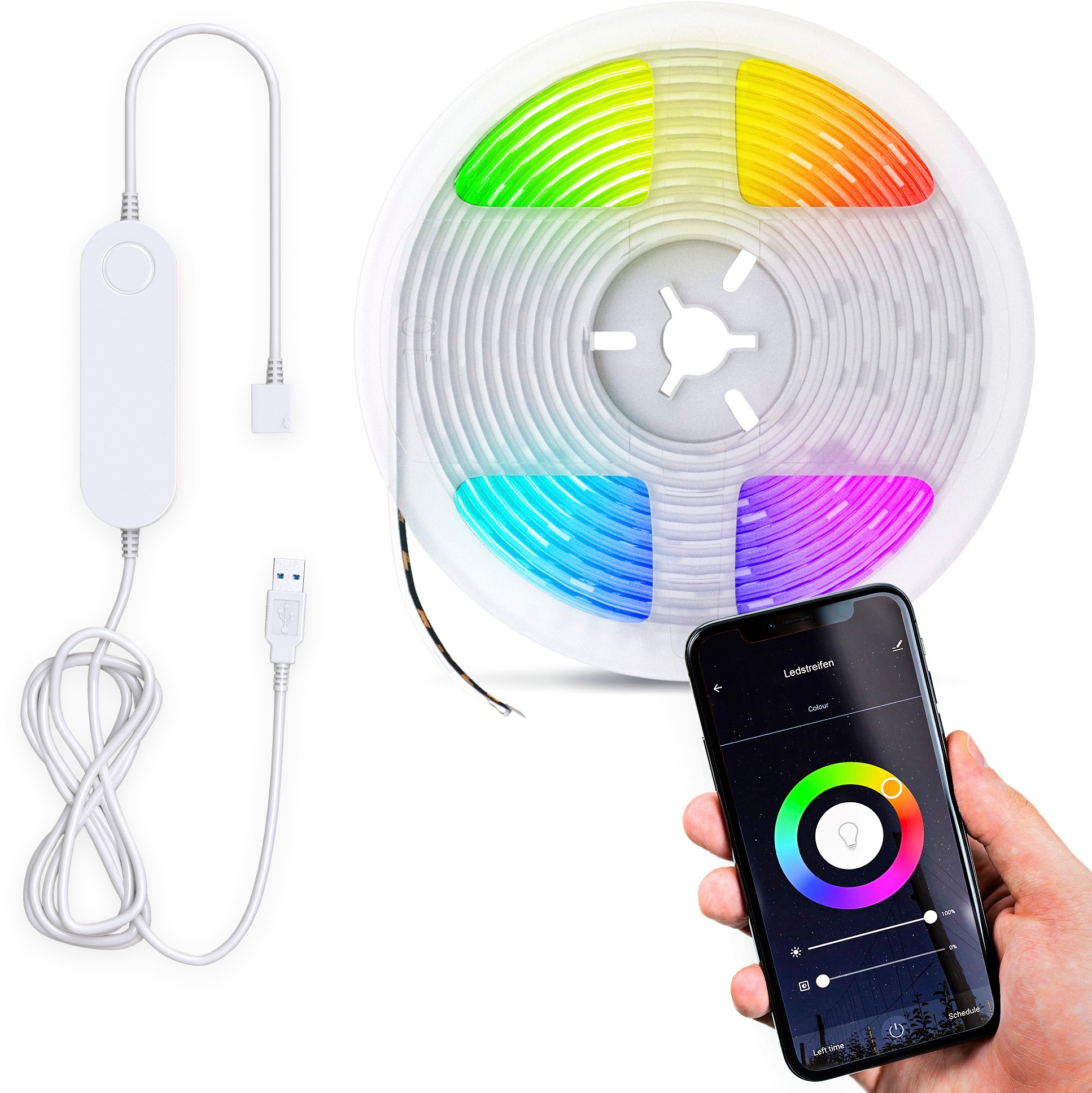B.K.Licht LED Stripe, WIFI RGB-LED Flexband 2 Meter, inkl. 60 x RGB-LED  0,10 Watt für den Innenbereich,inkl. 1m USB (5V) Kabel, alle 3,3cm kürzbar,  für IOS und Android auf Raten kaufen | | LED-Stripes