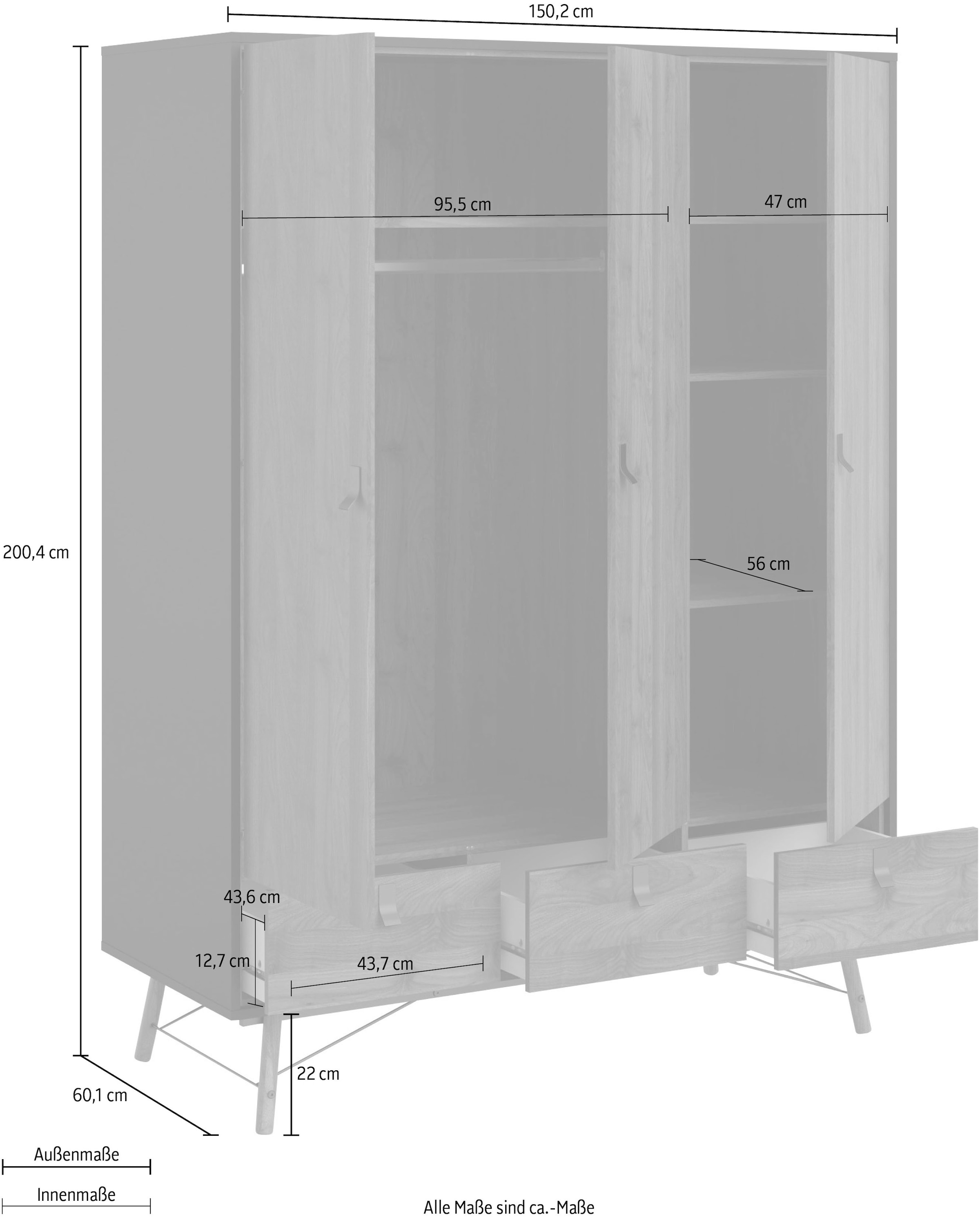 andas Kleiderschrank »RY«, mit 3 Türen und 3 Schubladen, Breite/Höhe 150/200 cm
