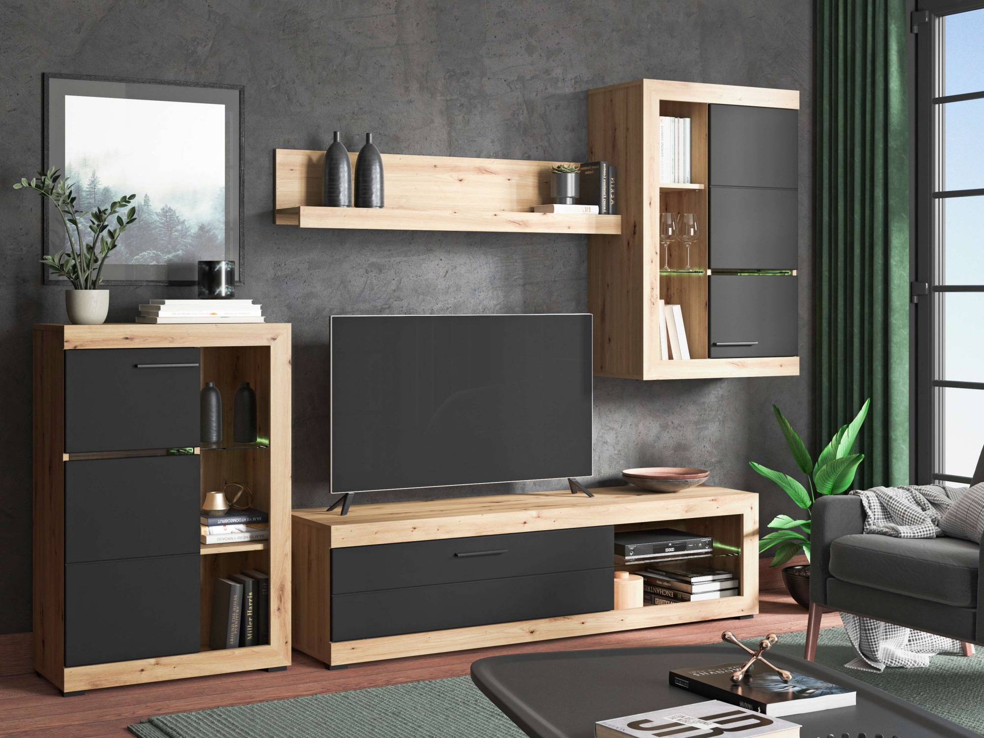 INOSIGN Wohnzimmer-Set »Rosso Wohnwand, Mediawand, Anbauwand, für TV bis 60 günstig online kaufen