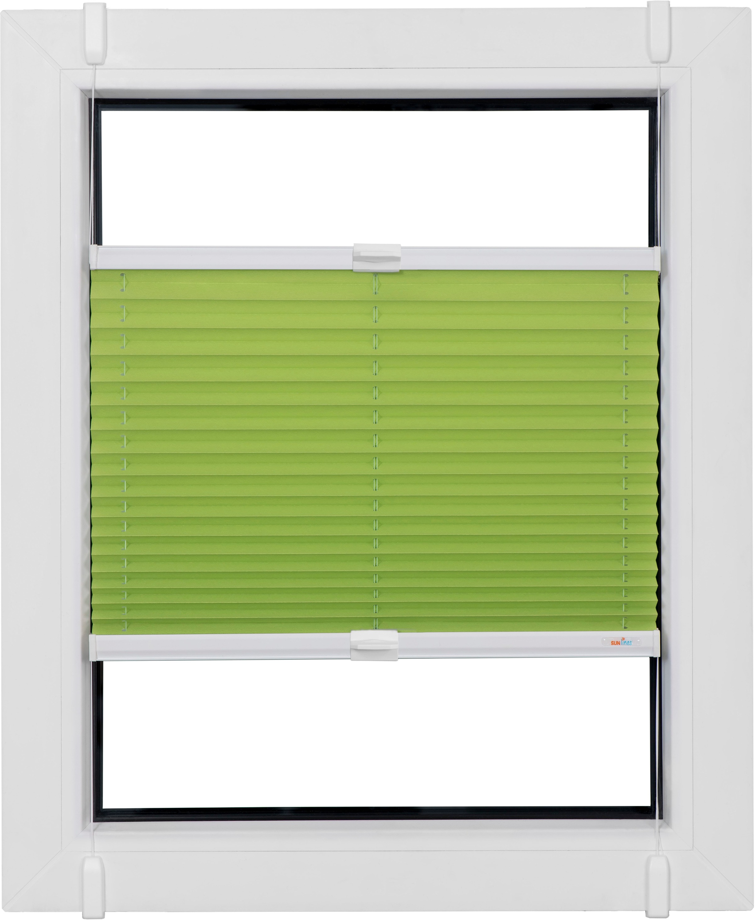 sunlines Plissee »One Size Style Crepe«, blickdicht, ohne Bohren, verspannt, Zubehörfarbe weiß, zum Klemmen