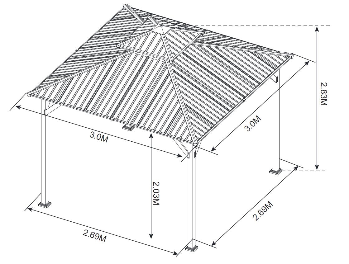 KONIFERA Pavillon »Thasos«, mit Doppeldach, in BxT: 300x300 cm und 400x300 cm, ohne Seitenteile