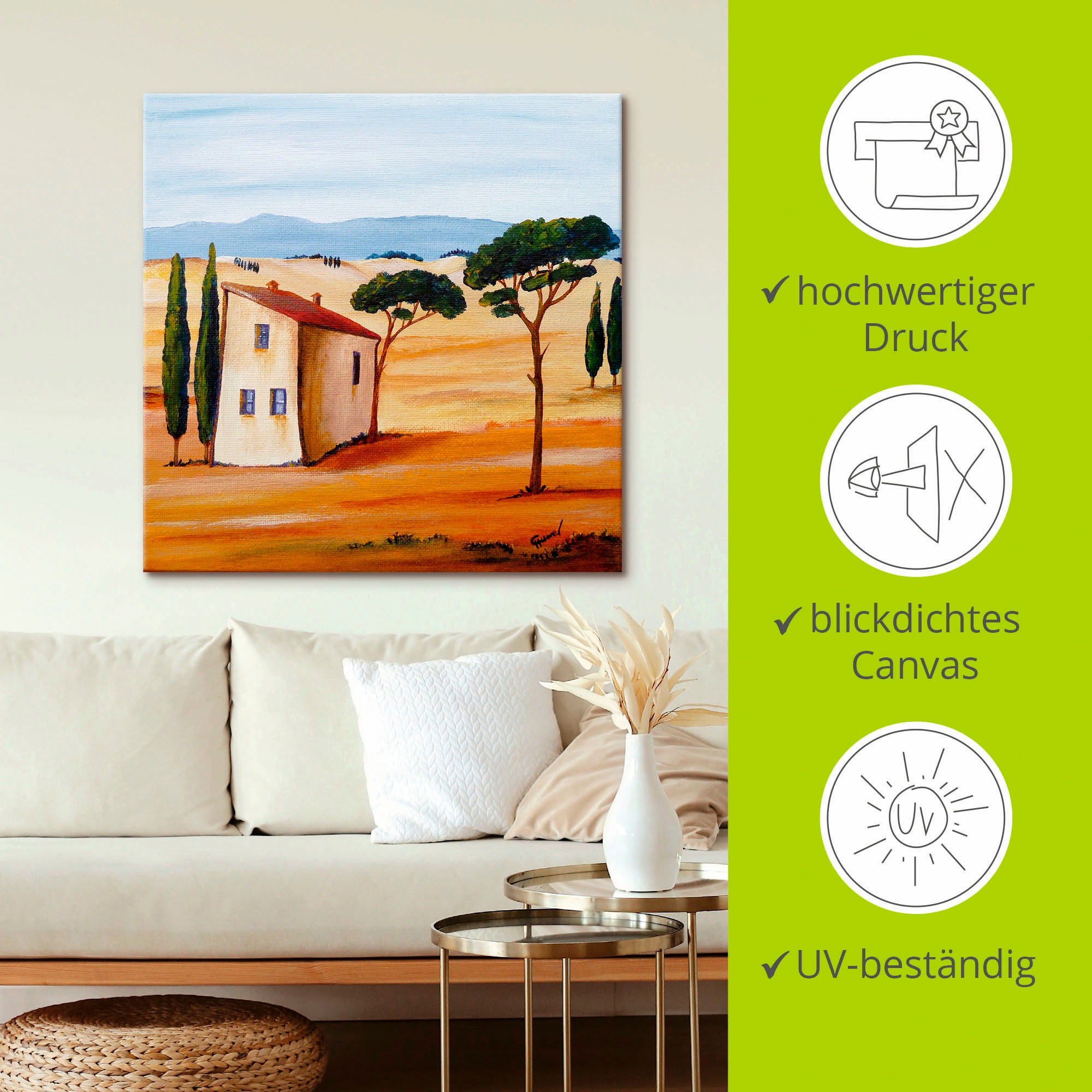 Artland Leinwandbild »Toskana modern 2«, Europa, (1 St.), auf Keilrahmen gespannt
