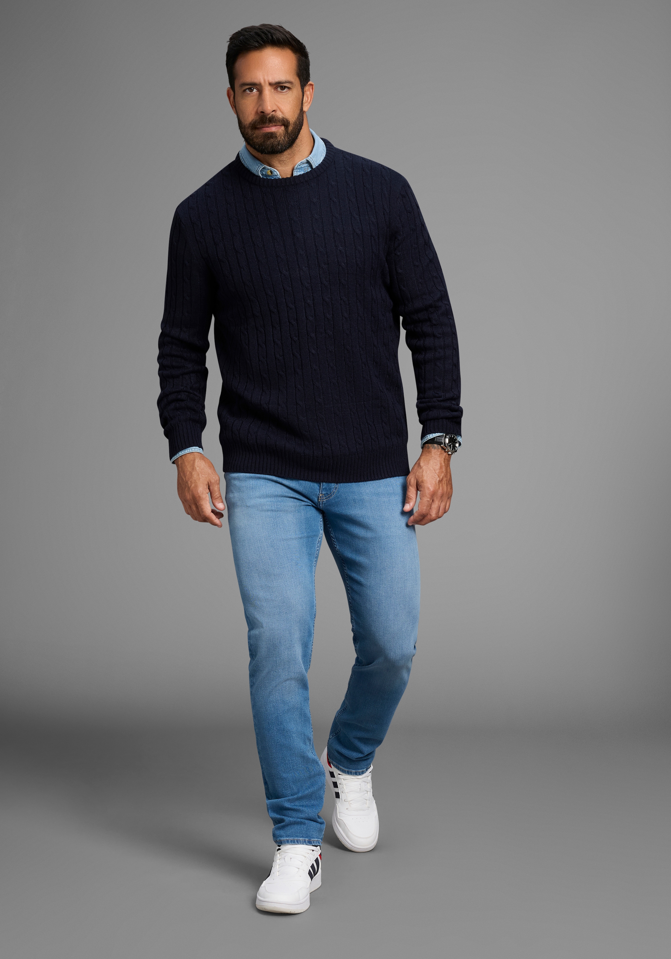 Man's World Rundhalspullover »Neue Kollektion!«, mit Zopfmuster
