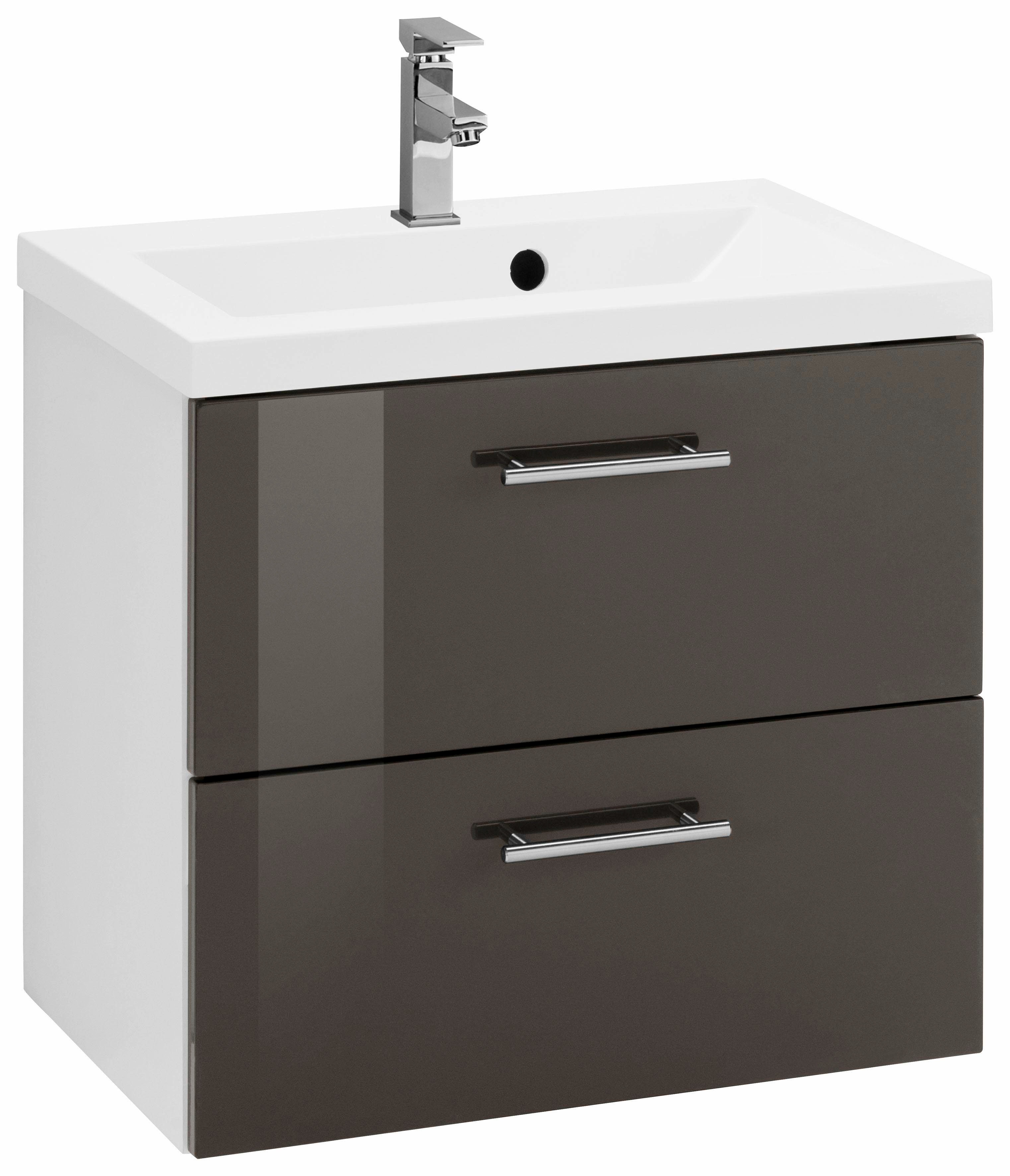 Waschbeckenunterschrank „Venedig“, Bad, Waschtisch inkl. Waschbecken, Breite 60 cm, weiß/grau/grau B/H/T: 60 cm x 54 cm x 39 cm