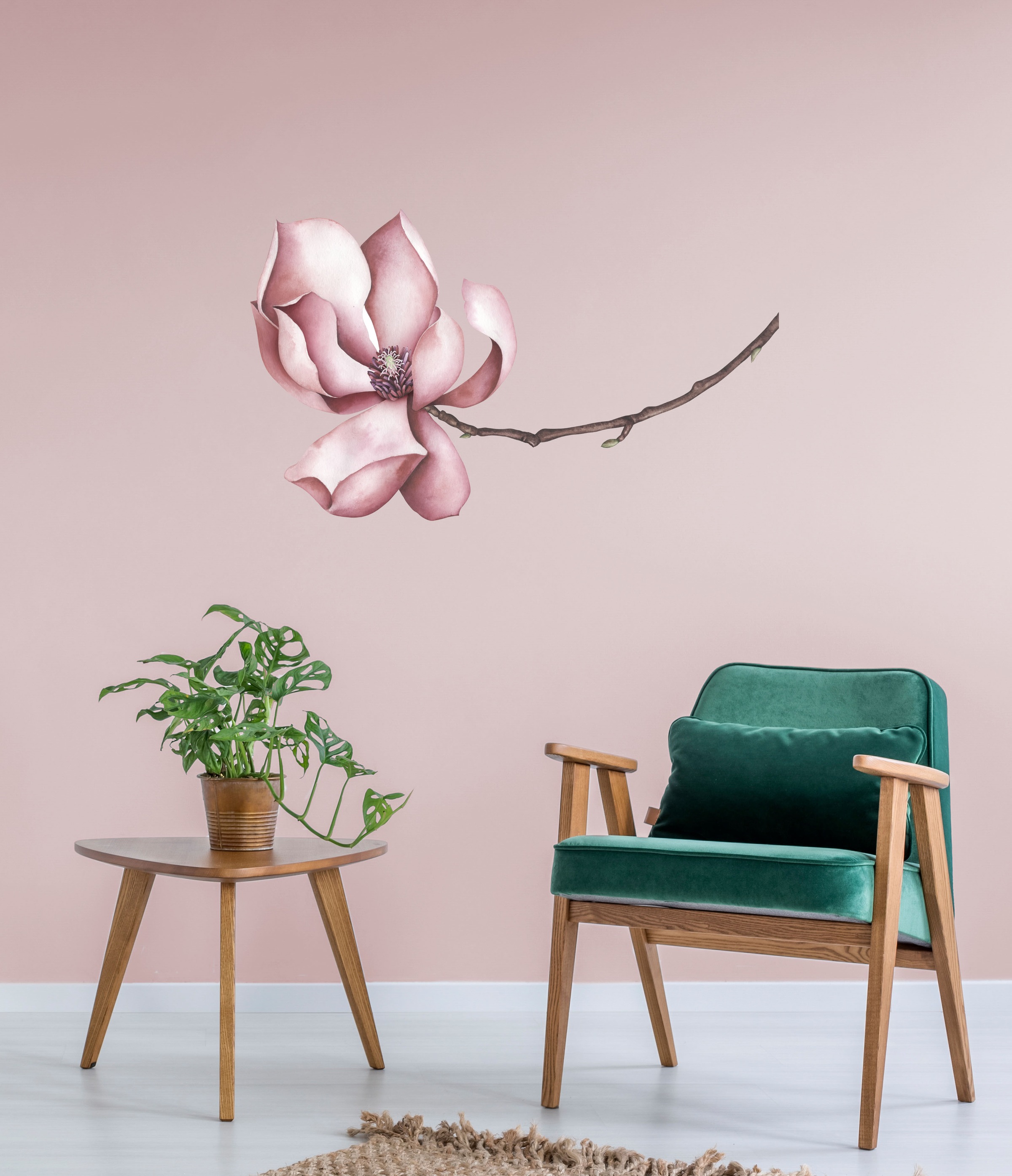 queence Wandtattoo »Sabrina«, (1 St.), Wandbild, Sticker, rosa, Blume, Blüte, selbstklebend