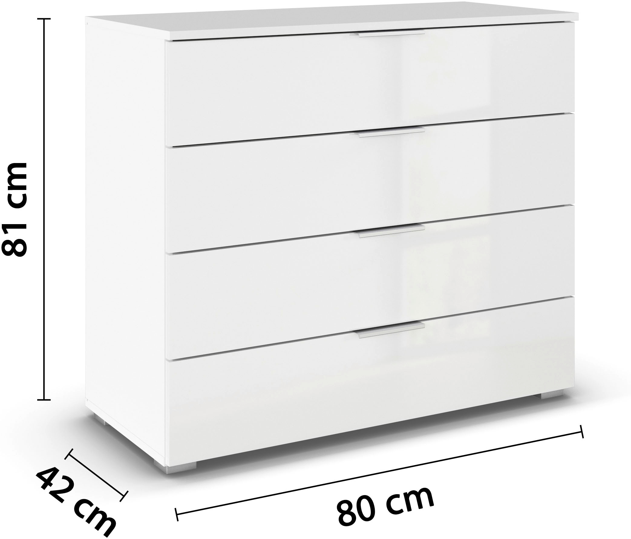 rauch Schubkastenkommode »Sideboard Schubladenkommode AGORDO mit Dekor- oder Hochglanzfront«, (in zwei Griff-Farben, Breite 80 cm inkl. Soft-Close-Funktion), vier große und geräumige Schubladen mit viel Stauraum MADE IN GERMANY