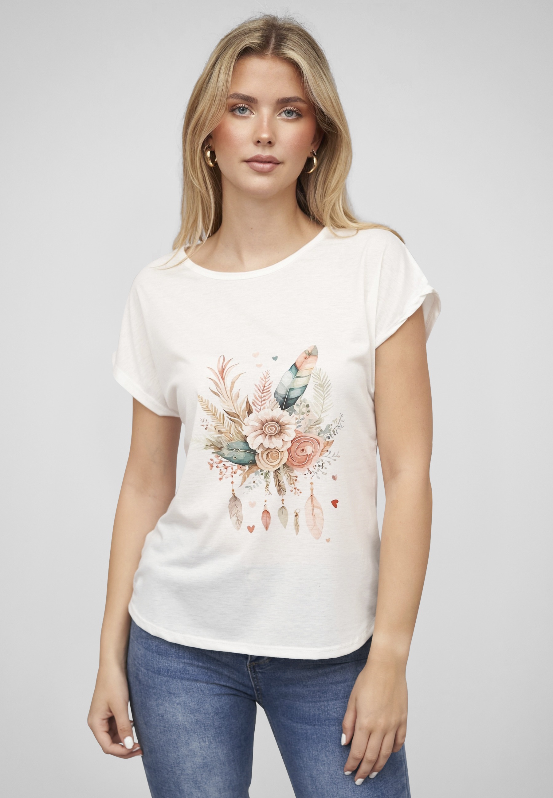CLOUD 5IVE T-Shirt »CLOUD 5IVE Viskose T-Shirt mit Traumfänger-Blumen Print« 1 Stk.