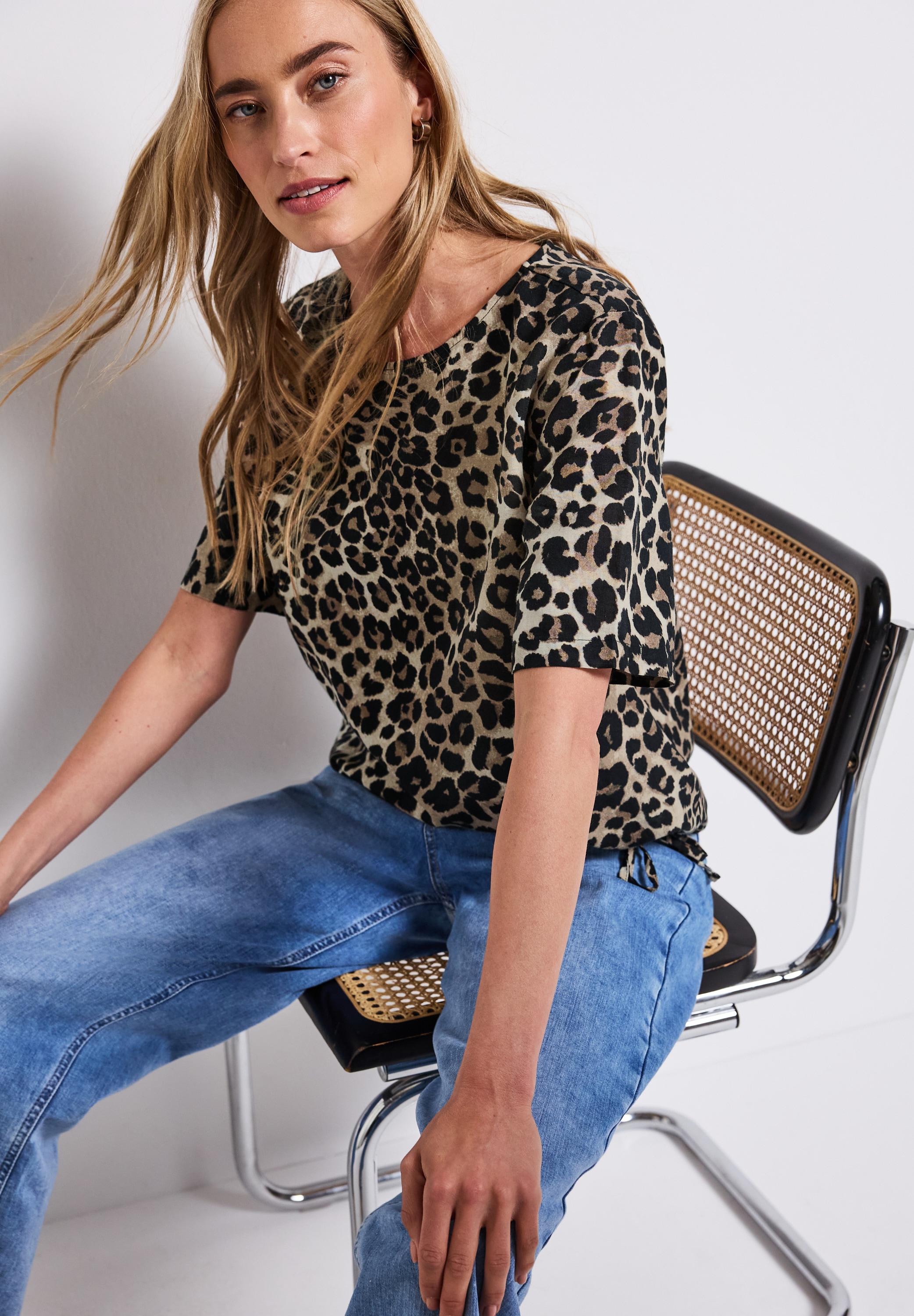 STREET ONE Druckbluse, mit Leo-Print und seitlichem Bindenband