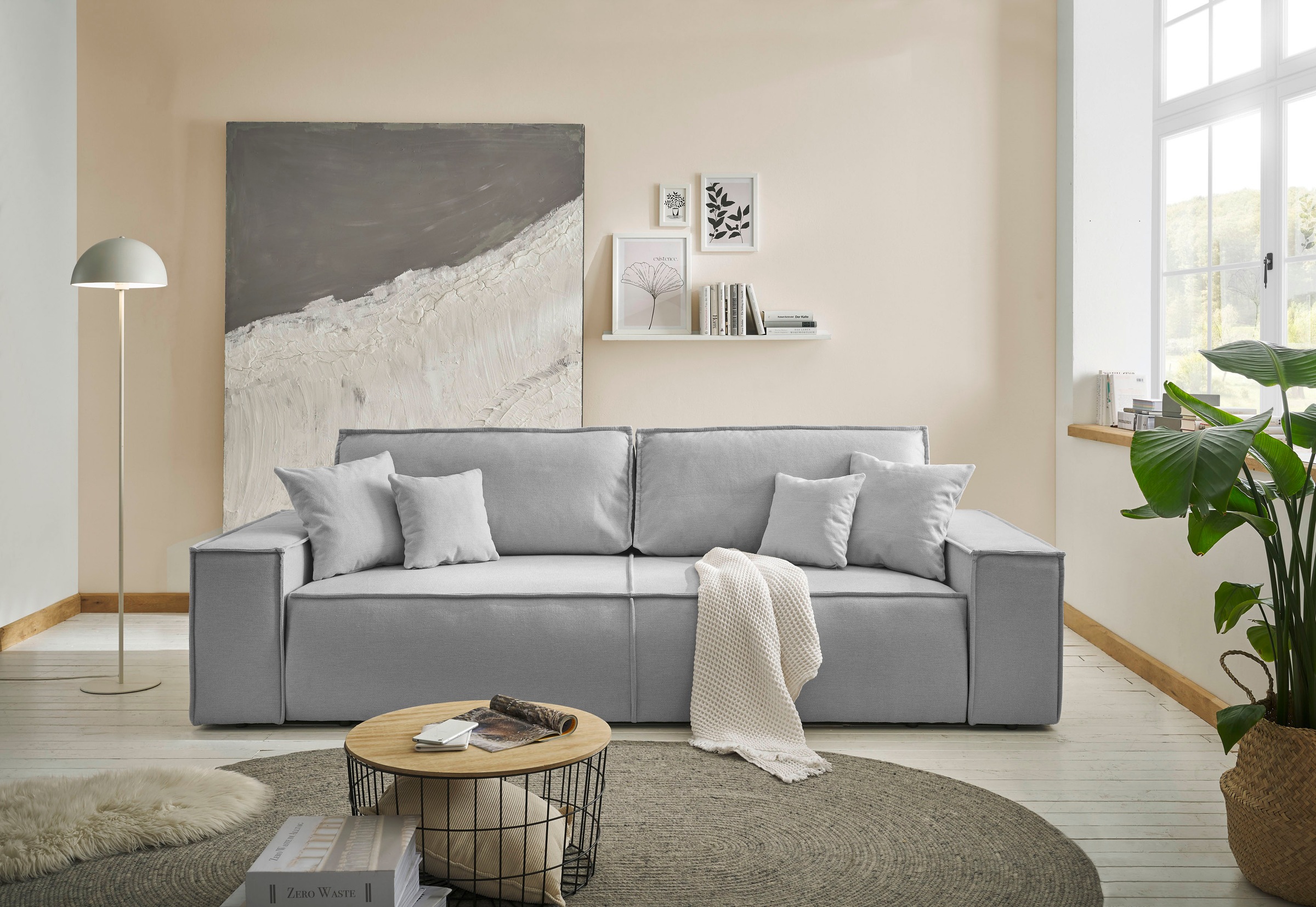andas 3-Sitzer »FINNLEY Schlafsofa 257 cm, Schlaffunktion mit Bettkasten (200/136cm)«, in Aqua Clean-Bouclé, Struktur fein u. Cord