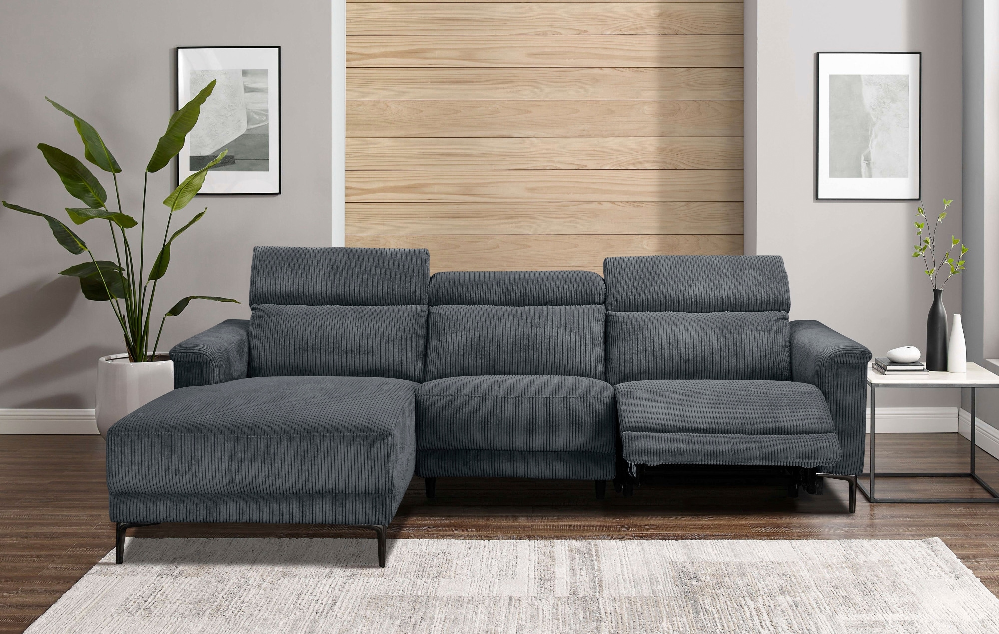 Places of Style Ecksofa »Lund in Cord, L-Form, 261 cm, manuelle und elektr. Relaxfunktion,«, USB-A und Kopfteilverstellung
