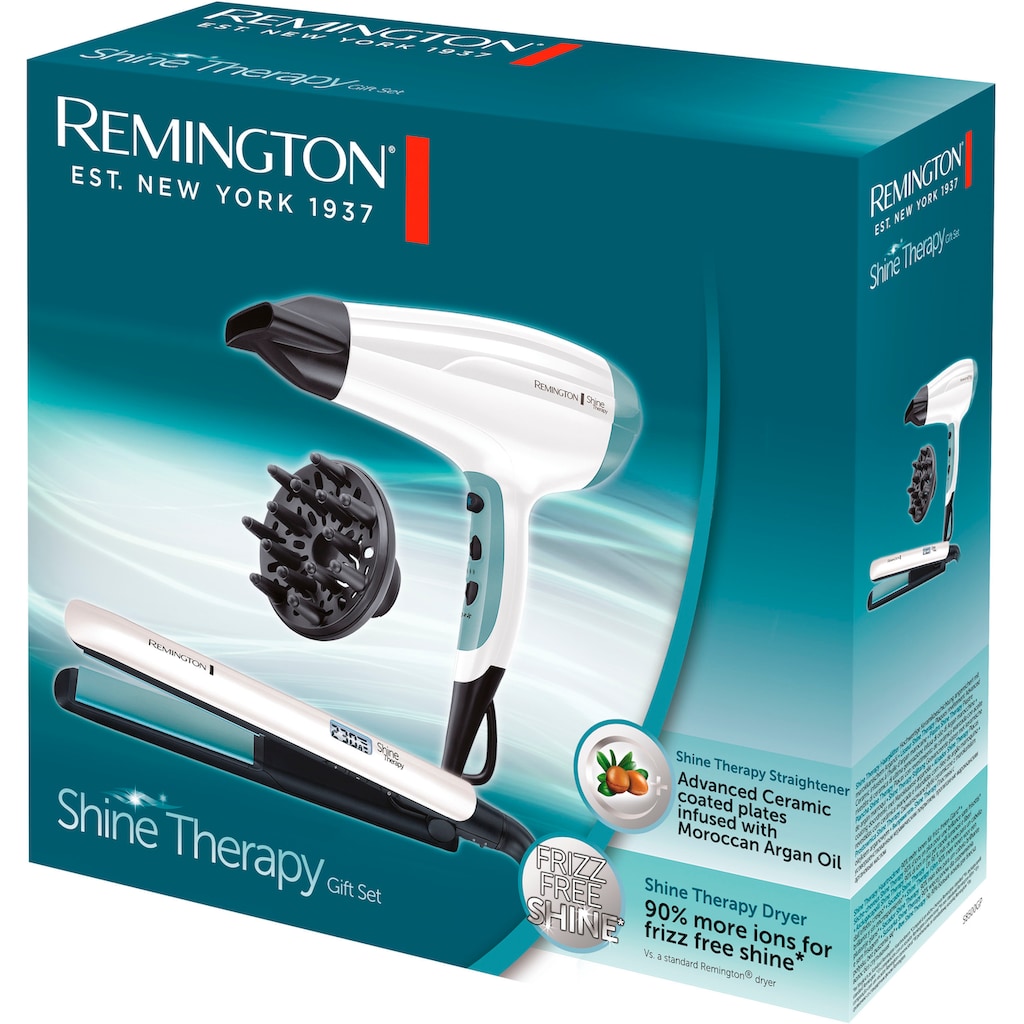 Remington Haartrockner »Shine Therapy S8500GP Geschenk-Set«, 2300 W, 2 Aufsätze, bestehend aus Haarglätter mit Keramikbeschichtung und Haartrockner