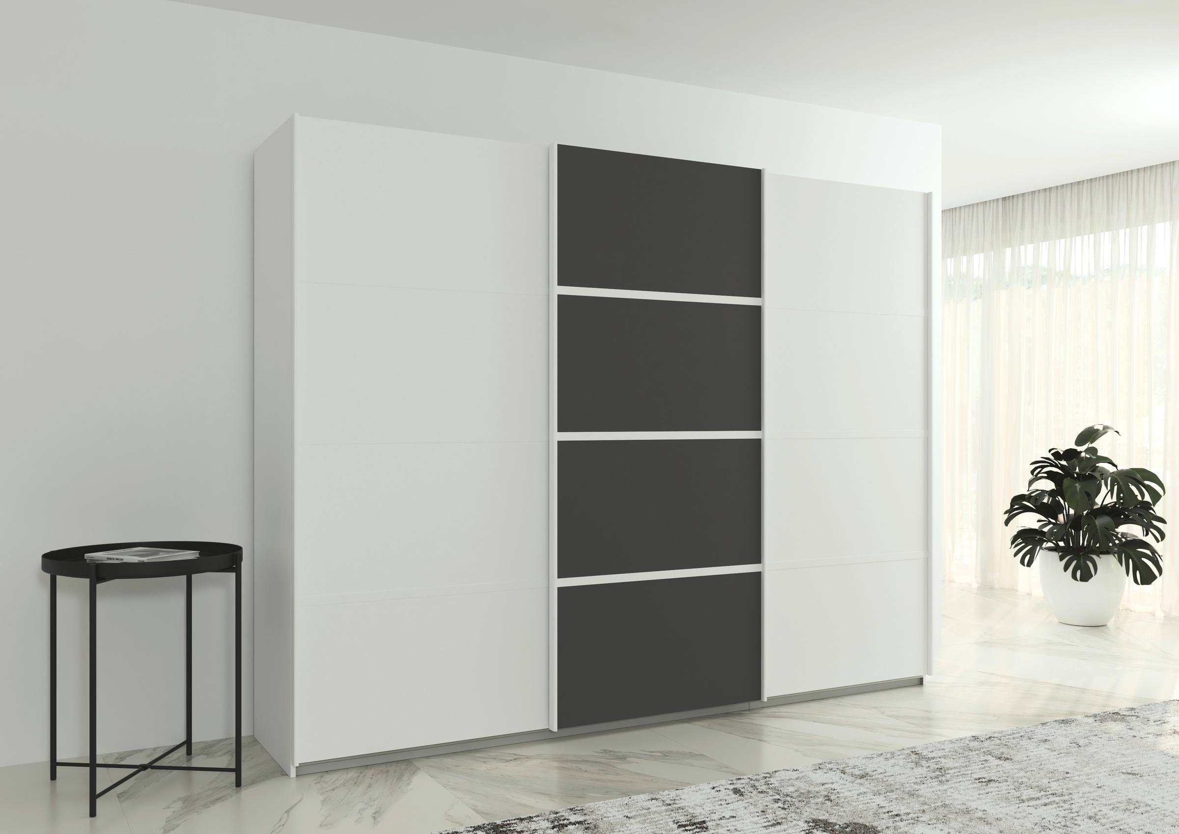 rauch Kleiderschrank »Schwebetürenschrank Garderobe Schrank TOP ANGEBOT Avola«, (in 3 verschiedenen Ausstattungen BASIC/CLASSIC/PREMIUM), mit eleganten Zierleisten in Chrom, Schwarz oder Weiß MADE IN GERMANY