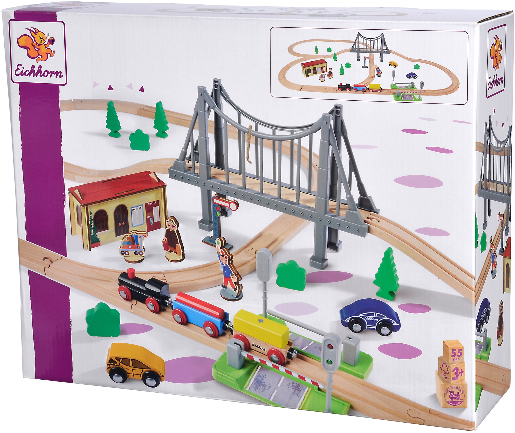 Eichhorn Spielzeug-Eisenbahn »Bahnset mit Brücke«, (Set, 55 tlg.), FSC®- schützt Wald - weltweit