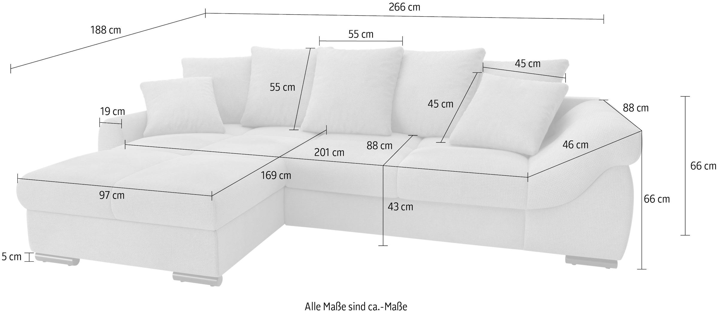 Mr. Couch Ecksofa »Livorno L-Form«, inkl. Hochschläfer-Bettauszug, XL-Bettkasten weiß beschichtet