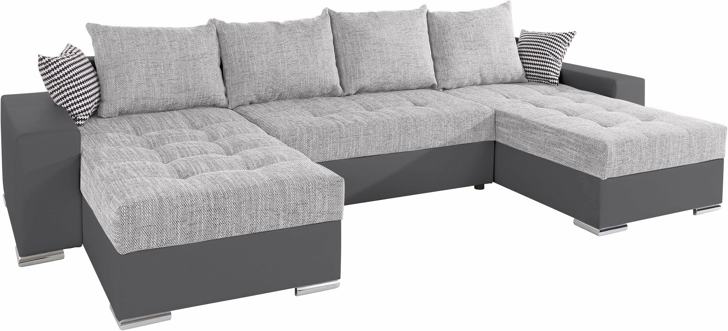 COLLECTION AB Wohnlandschaft »XL-Josy U-Form, Breite 313 cm, Kunstleder-Mix, Microfaser«, inkl. Bettfunktion, Bettkasten, mit 4 gleich großen Rückenkissen