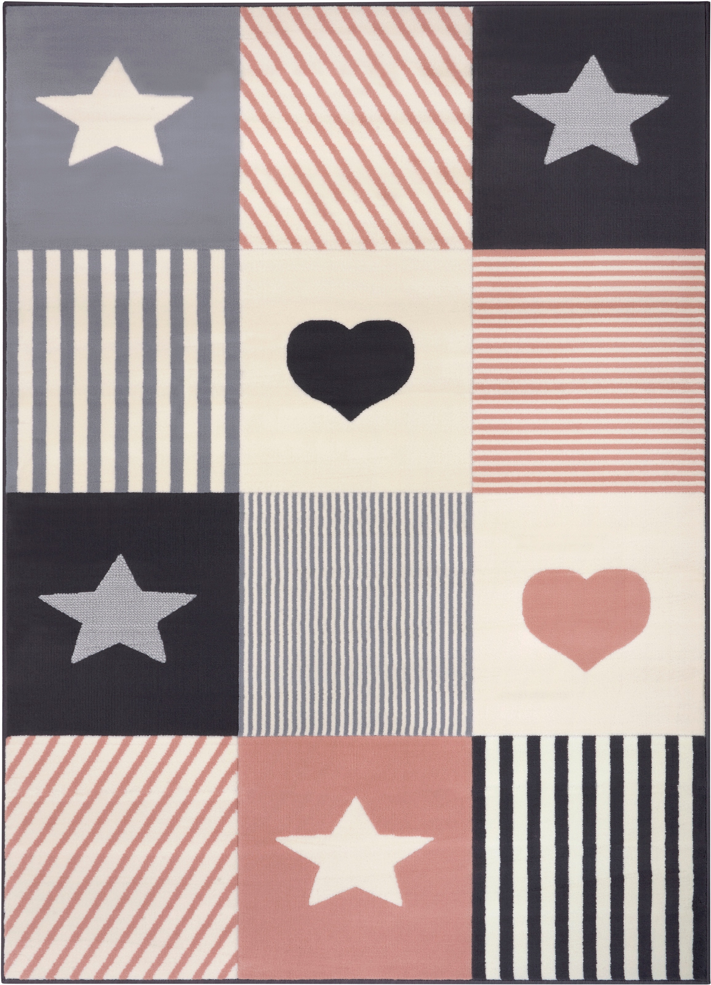 HANSE Home Kinderteppich »Lovely Patchwork«, rechteckig, 9 mm Höhe, Stern, Herz Motiv, Kurzflor, Patchwork
