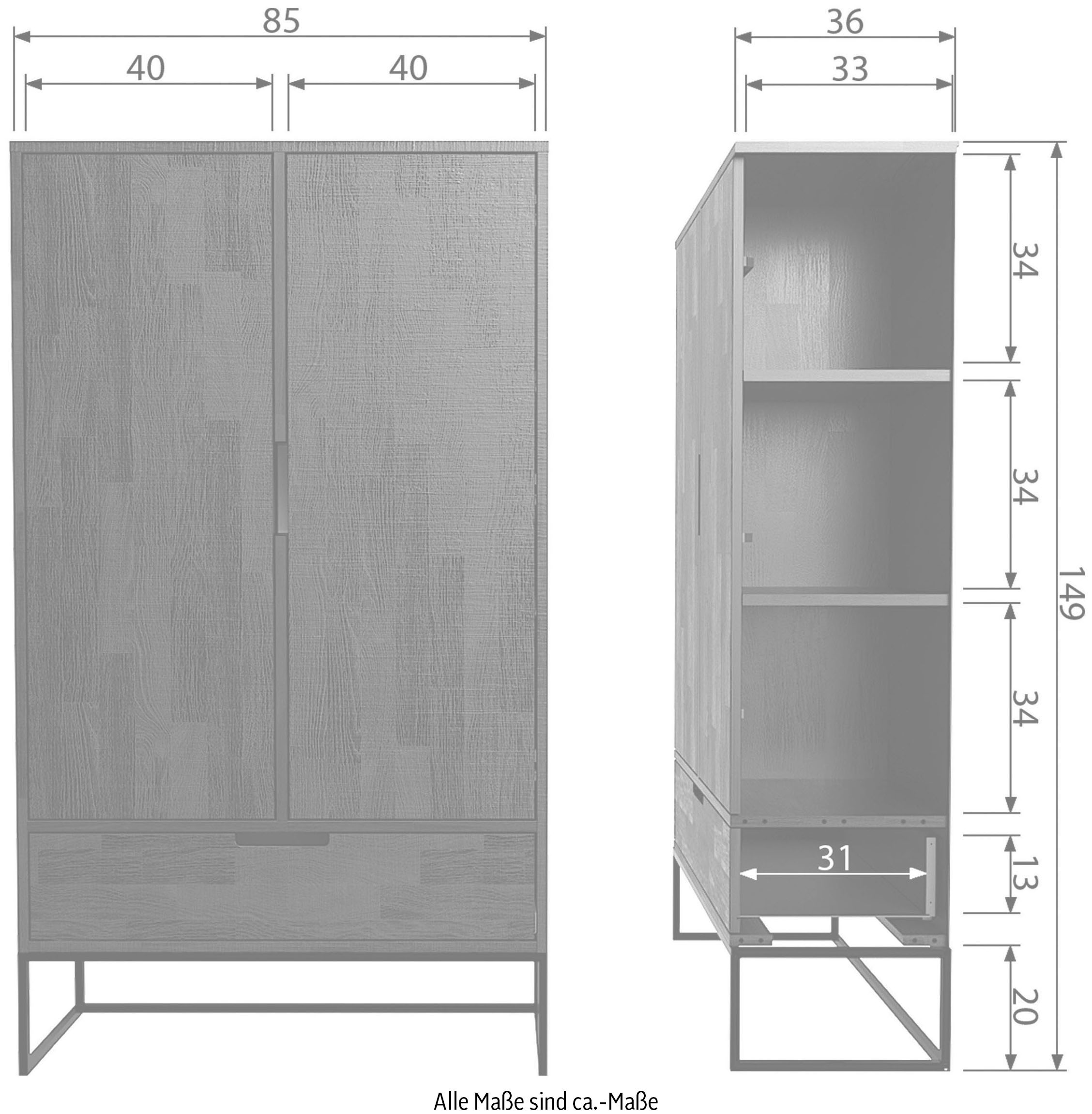 WOOOD Hochkommode »Silas«, 2-türiger Schrank, eine Schublade, H 149 cm x B 85 cm