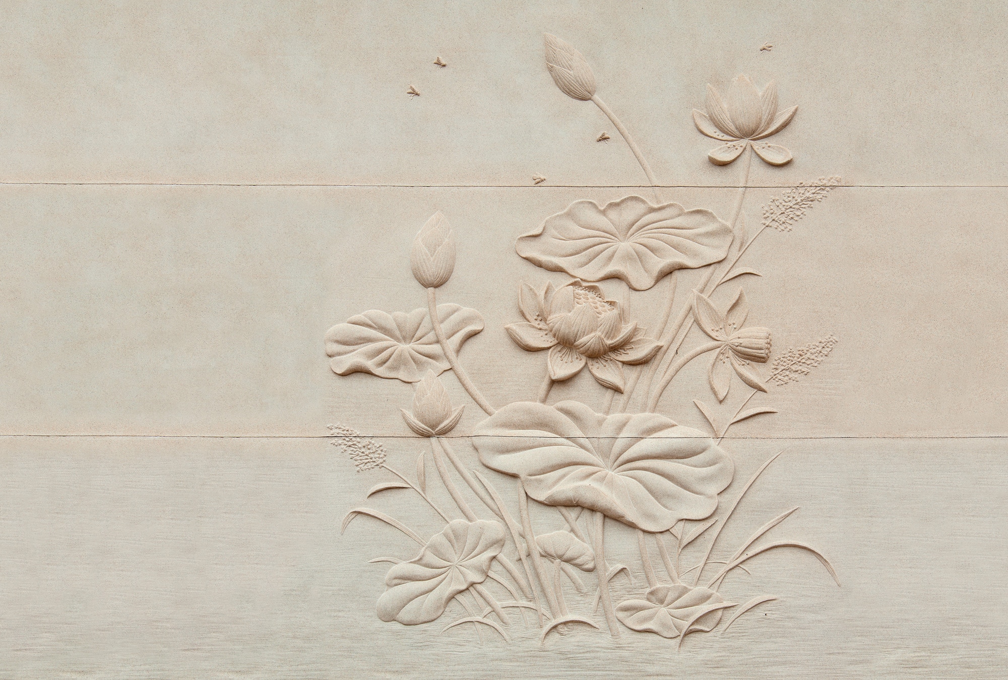 living walls Vliestapete »Relief-Tapete mit Lotusblüten Creme Beige 3D« matt glatt