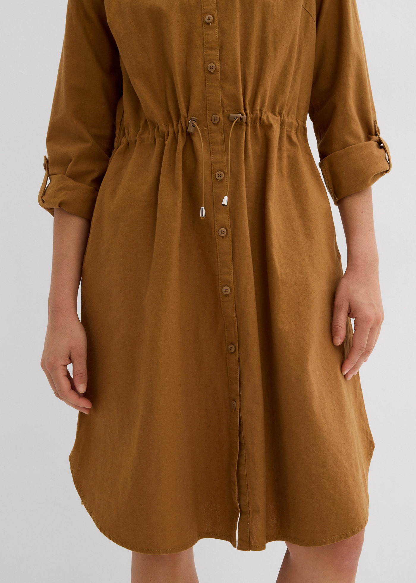 bonprix Midikleid »Hemdblusenkleid aus Leinen-Baumwoll-Mix« 1 tlg. für lässigen Look, aus Leinen-Baumwoll-Mix, in A-Linie, mit Taschen
