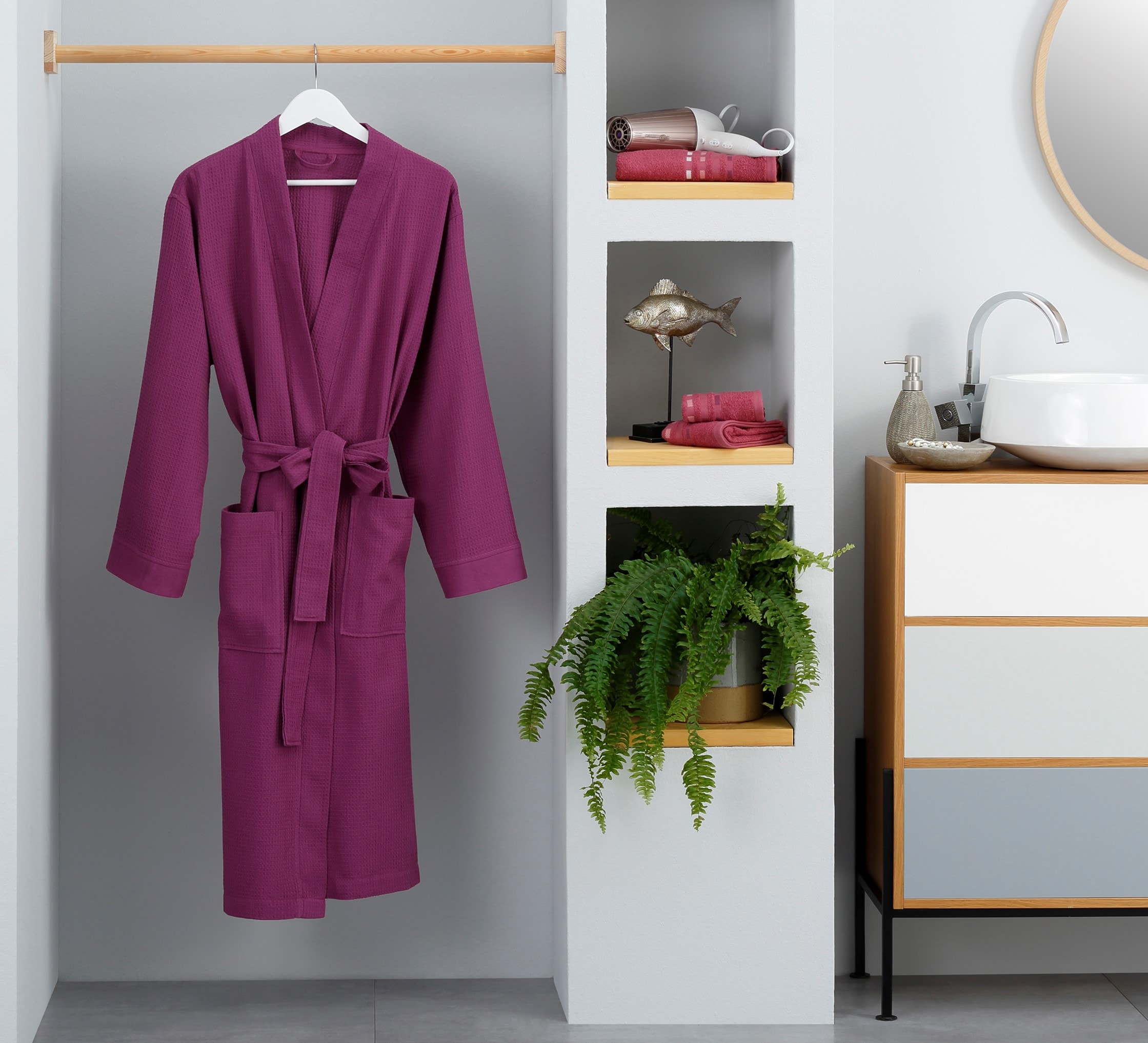 my home Unisex-Bademantel »Vanessa, ideal für Sauna & Spa, Hotelbademantel, Morgenmantel«, (1 St.), Taschen, Damen & Herren, Waffelpiqué, sehr leichte Qualität, S-3XL