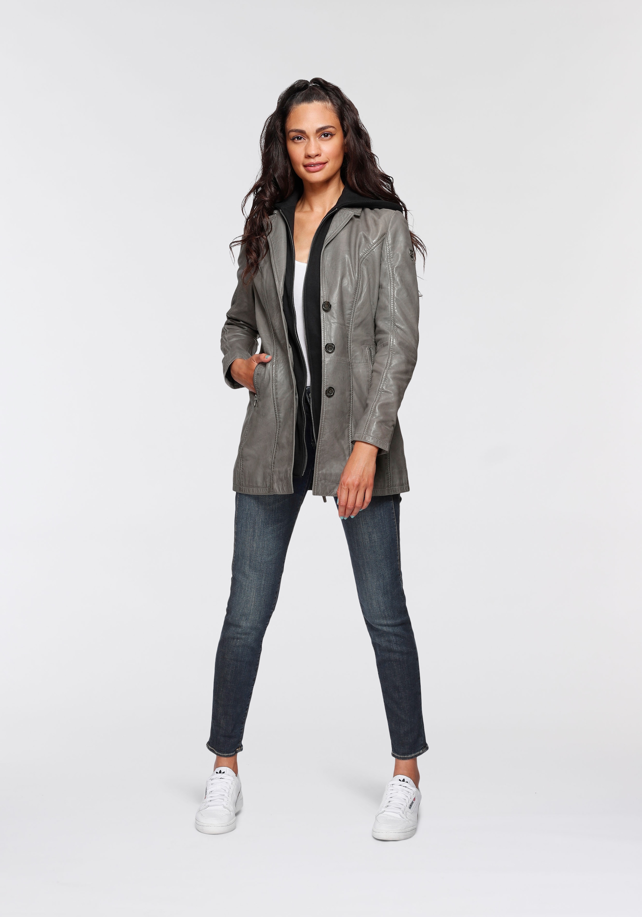 Mauritius Lederjacke »CLEEO«, mit Kapuze, stylischer hochwertiger Longblazer im Two-in-One-Look