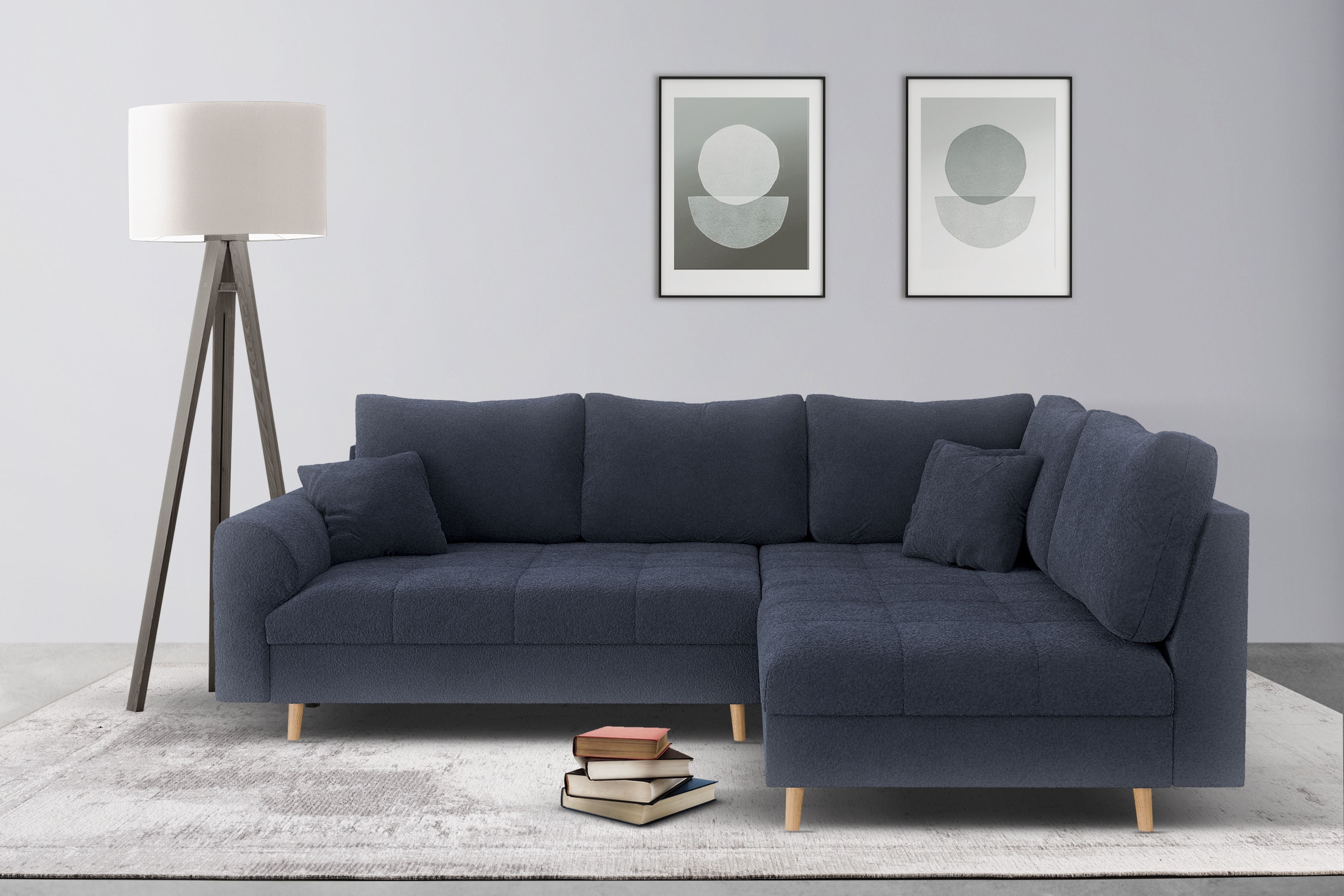 Home affaire Ecksofa »CHARRE L-Form mit Ottomane, Maße B/T/H: 231/161/81 cm«, feine Steppung, lose Rücken- und Zierkissen, auch in Cord und Bouclé