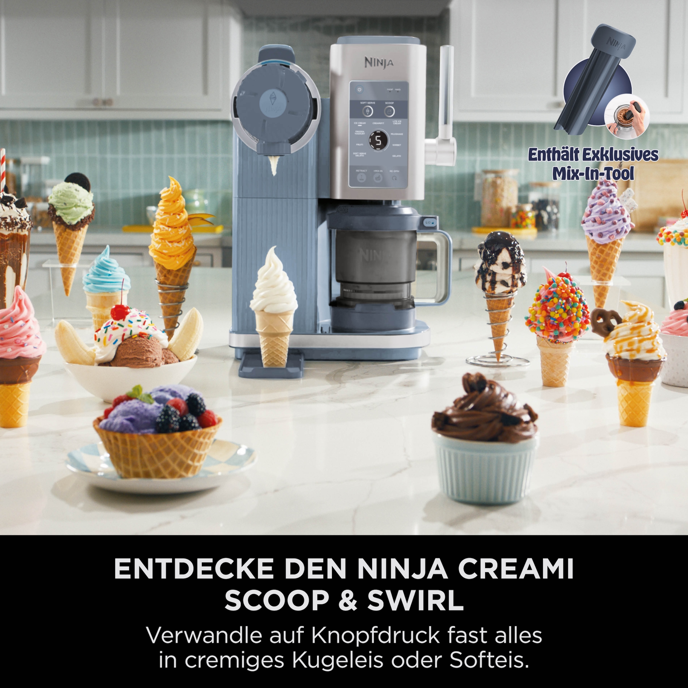 NINJA Eismaschine »Ninja CREAMi Scoop & Swirl 13-in-1 Softeis- und Eismaschine NC702EU« 0,48 l proteinreiche Leckereien mit weniger als 150 kcal