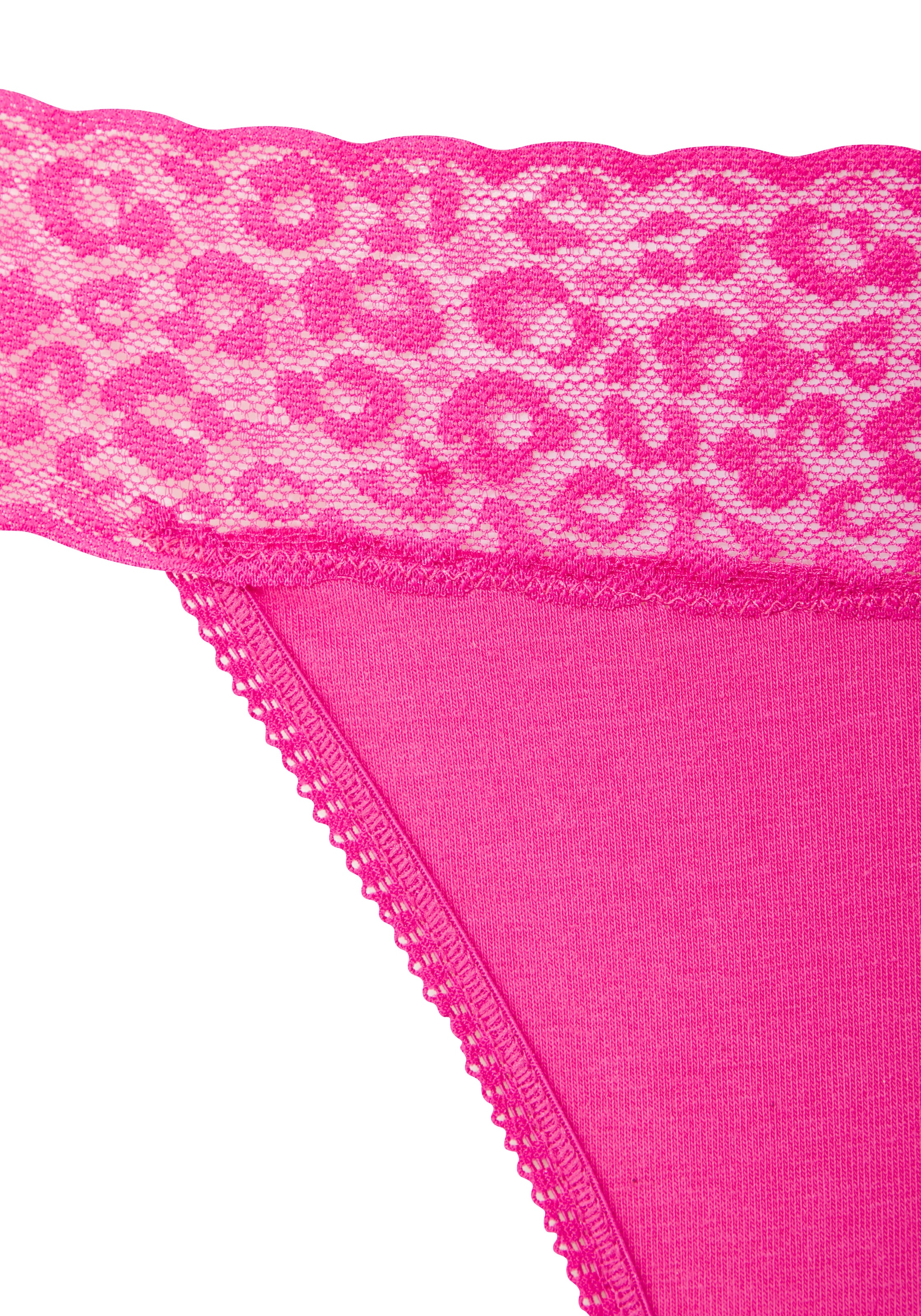 LASCANA Brasilslip 4er Pack,  aus elastischer Baumwolle mit Leo-Spitze am Bund