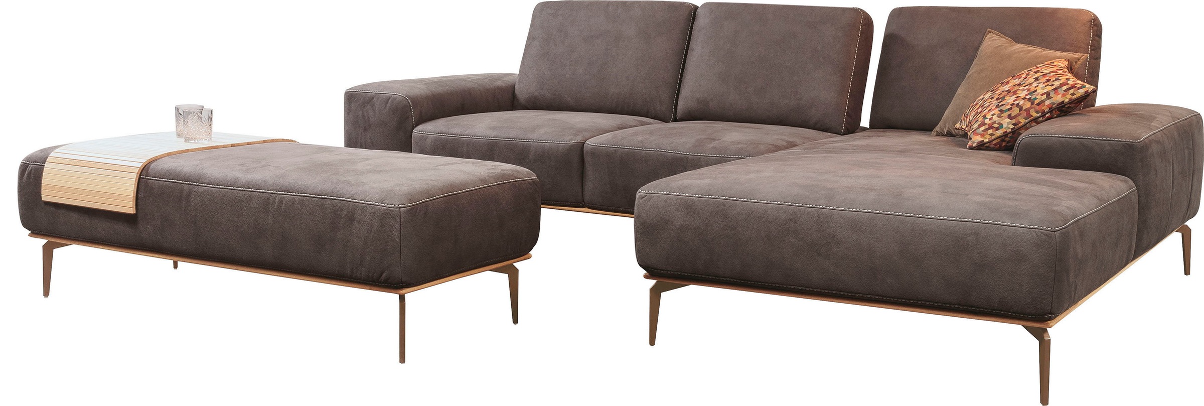 W.SCHILLIG Ecksofa »run, Designsofa mit tollem Sitzkomfort, bequem, L-Form« mit Holzsockel, Füße in Bronze pulverbeschichtet, Breite 279 cm