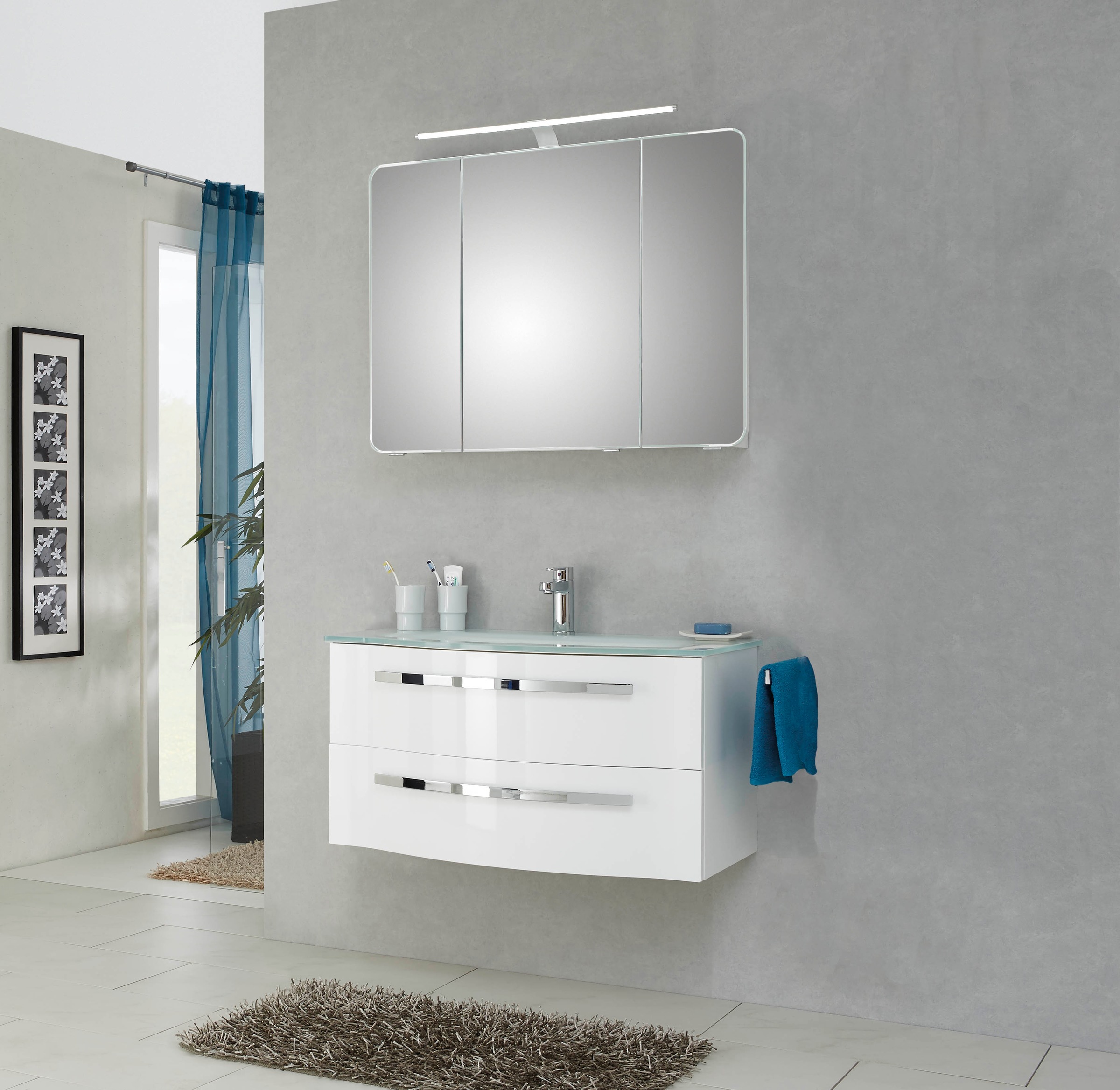 Saphir Badmöbel-Set »Serie 4005, vormontiert, Glaswaschbecken, Spiegelschra günstig online kaufen