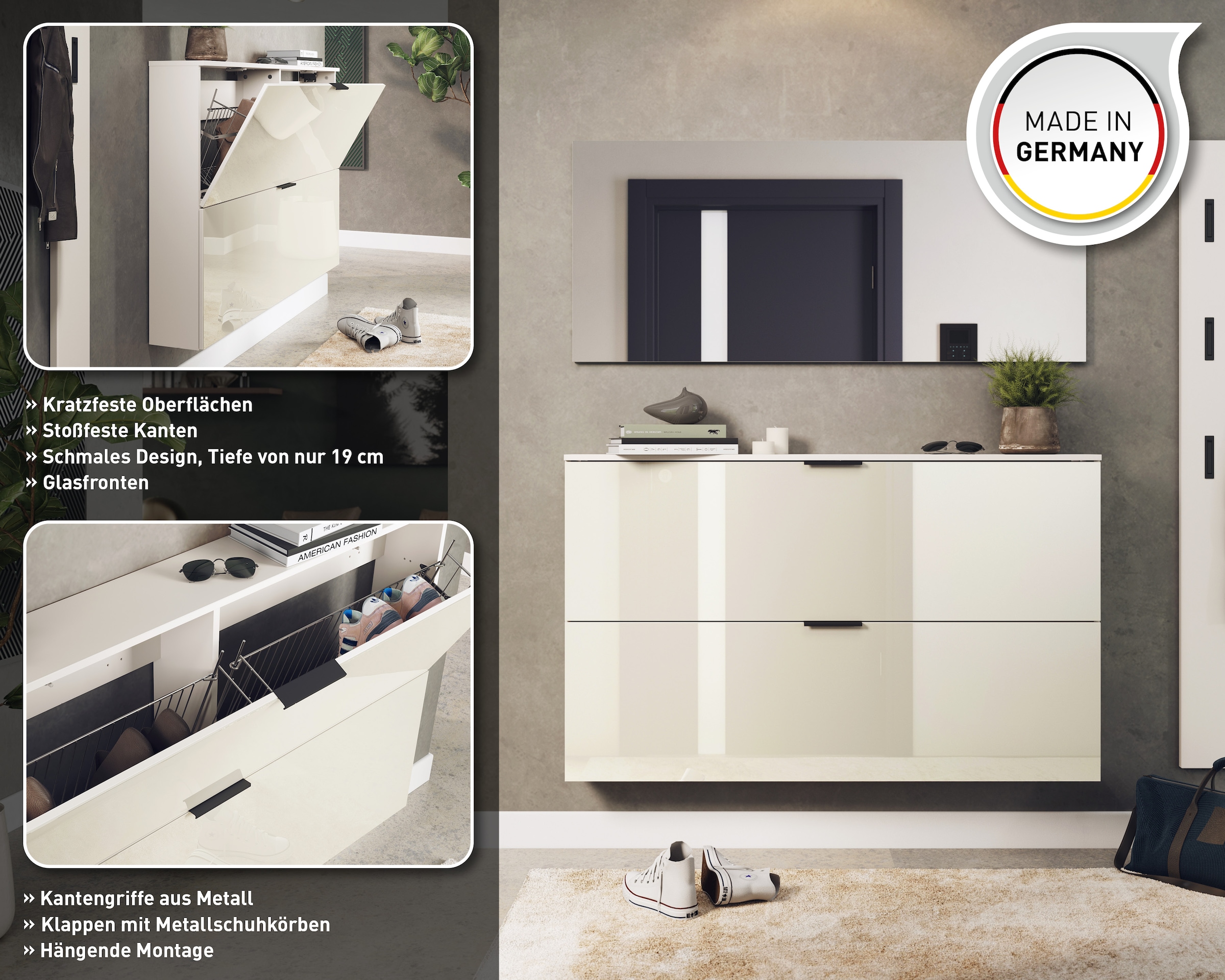 GERMANIA Garderoben-Set »Valega«, (2 St.), inkl. Schuhschrank mit Glasfronten und Spiegel