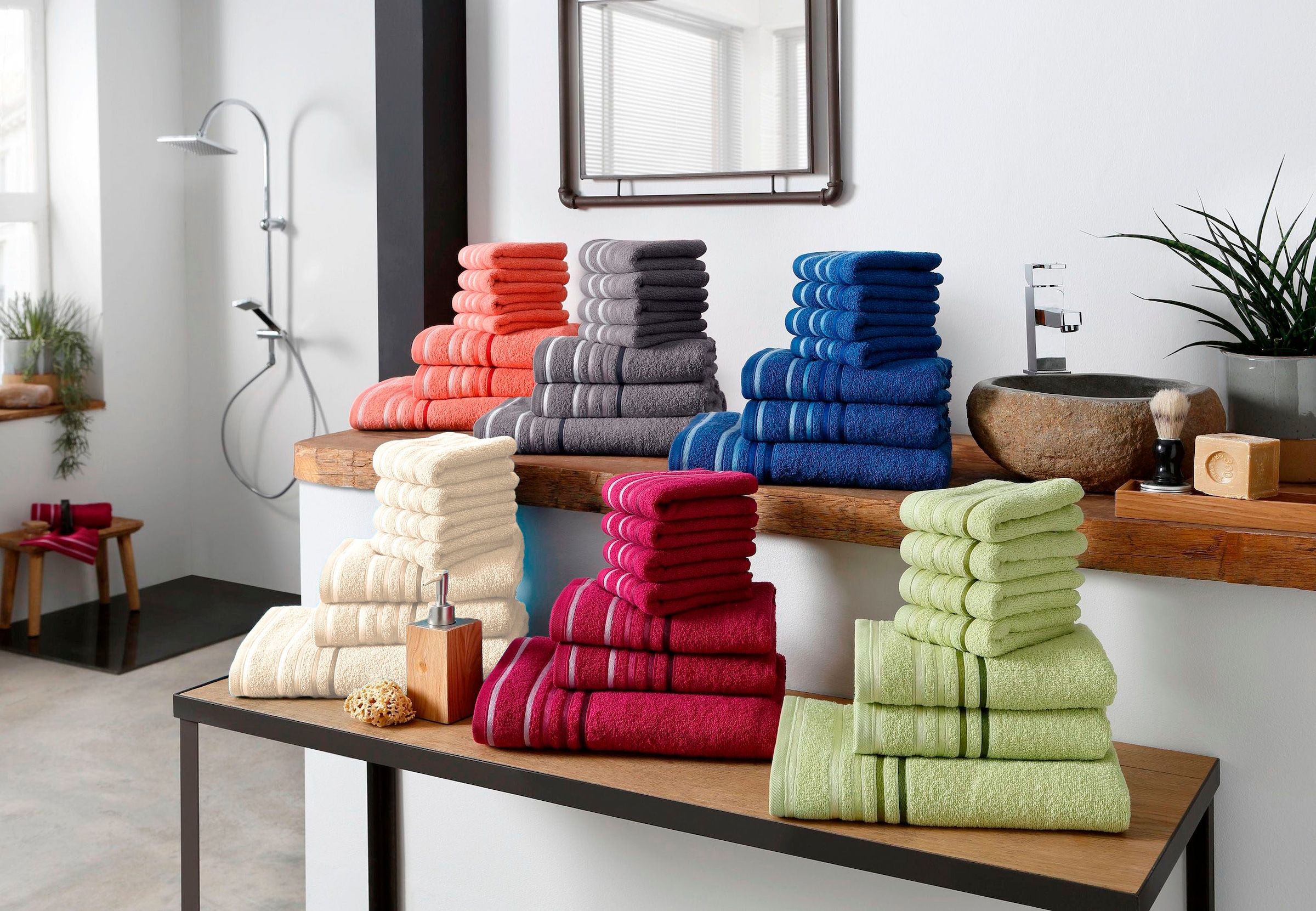 my home Handtuch Set »Niki«, Set, 7 tlg., Walkfrottee, Handtuchset mit  mehrfarbiger Streifenbordüre, aus 100% Baumwolle online kaufen