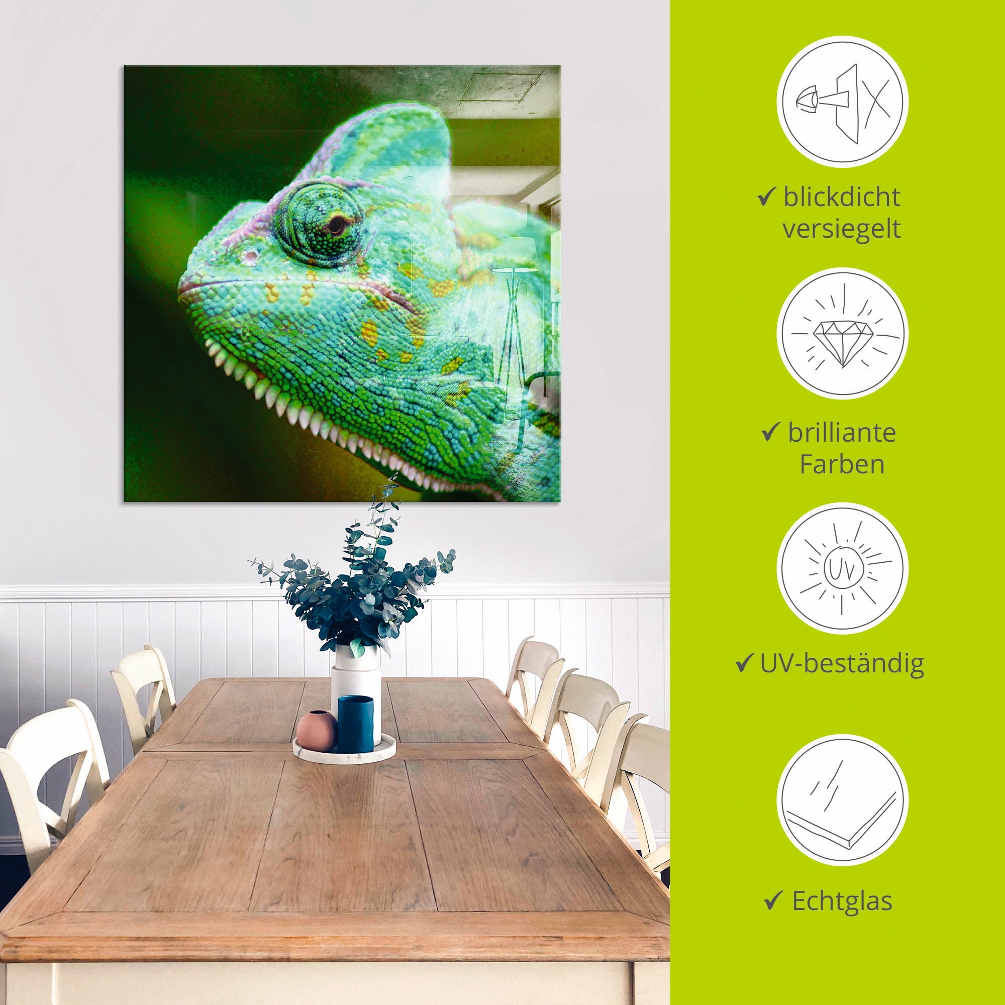 Artland Glasbild »Jemenchamäleon Portrait«, Reptilien, (1 St.), in verschiedenen Größen
