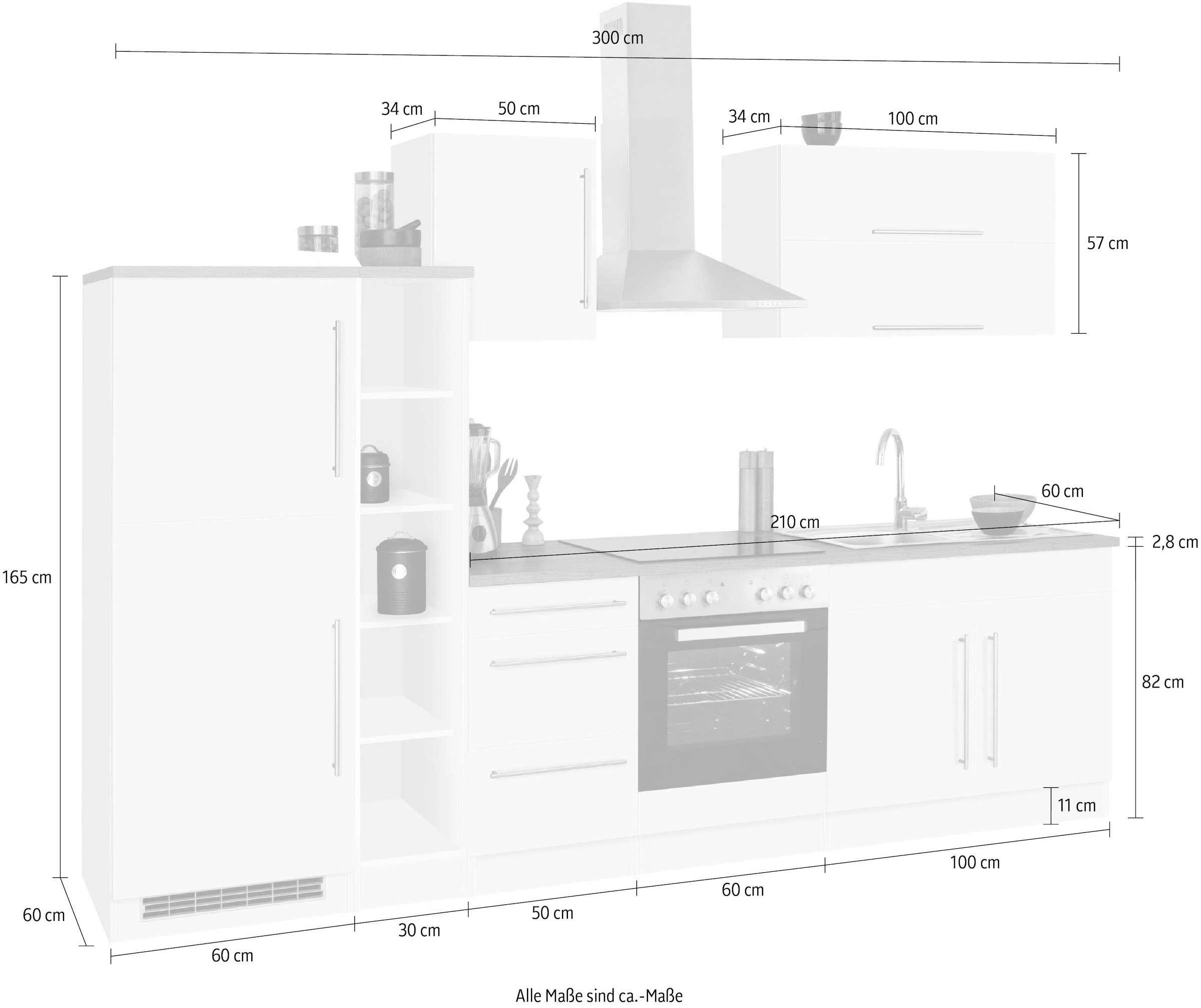 KOCHSTATION Küchenzeile »KS-Samos« Breite 300 cm, wahlweise mit E-Geräten, mit Arbeitsplatte