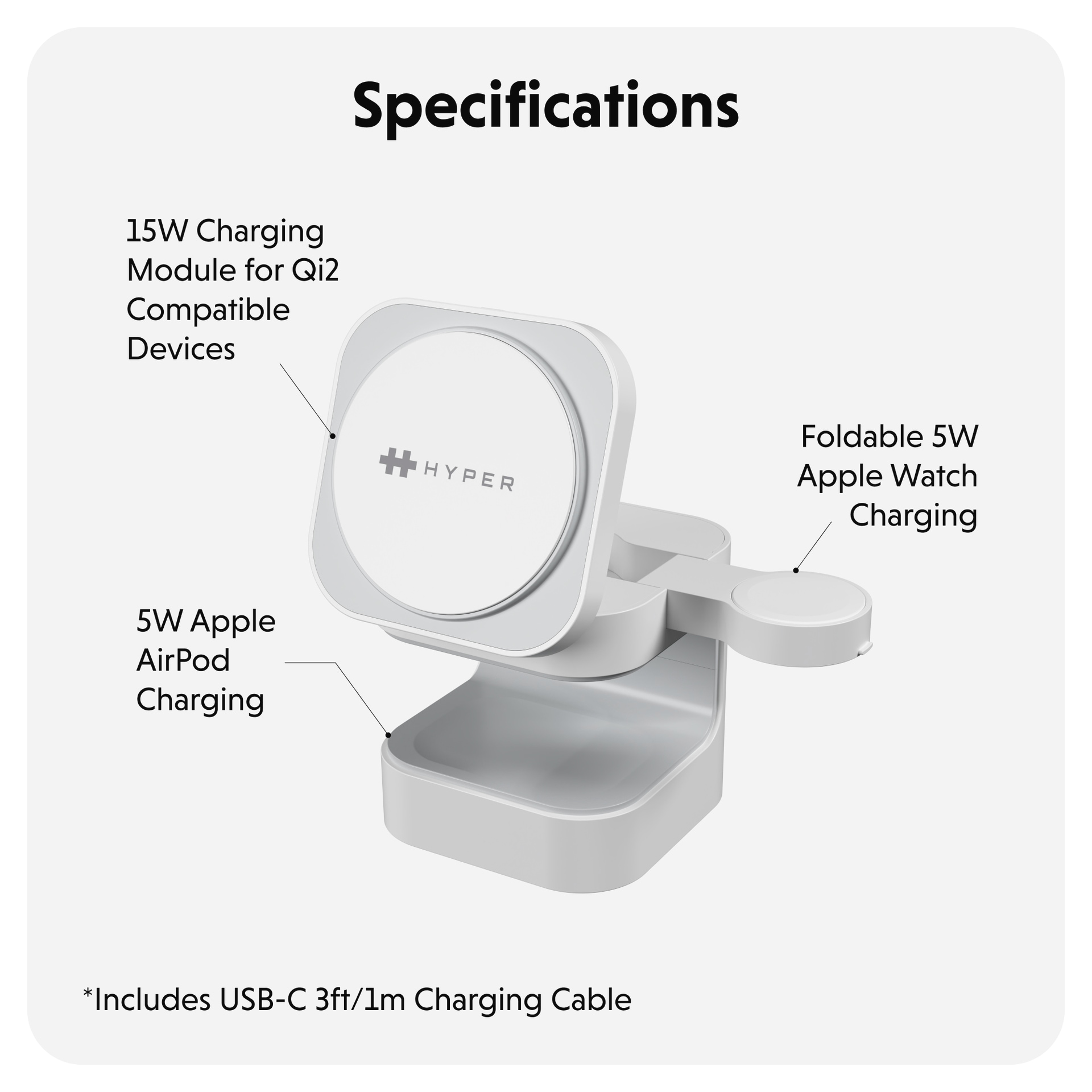 Targus Wireless Charger »Hyperjuice Qi2 3-in-1 Magnetic Charging Stand«