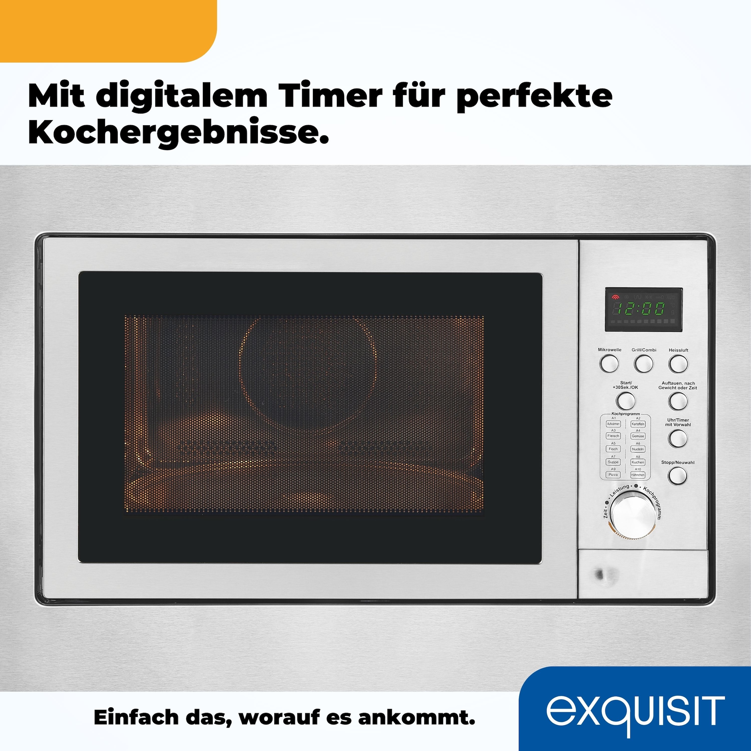 exquisit Einbau-Mikrowelle »EMW 2546.1 HI« 1450 W Auftauen,Aufwärmen,Grillen o.backen mit Heißluft-alles möglich