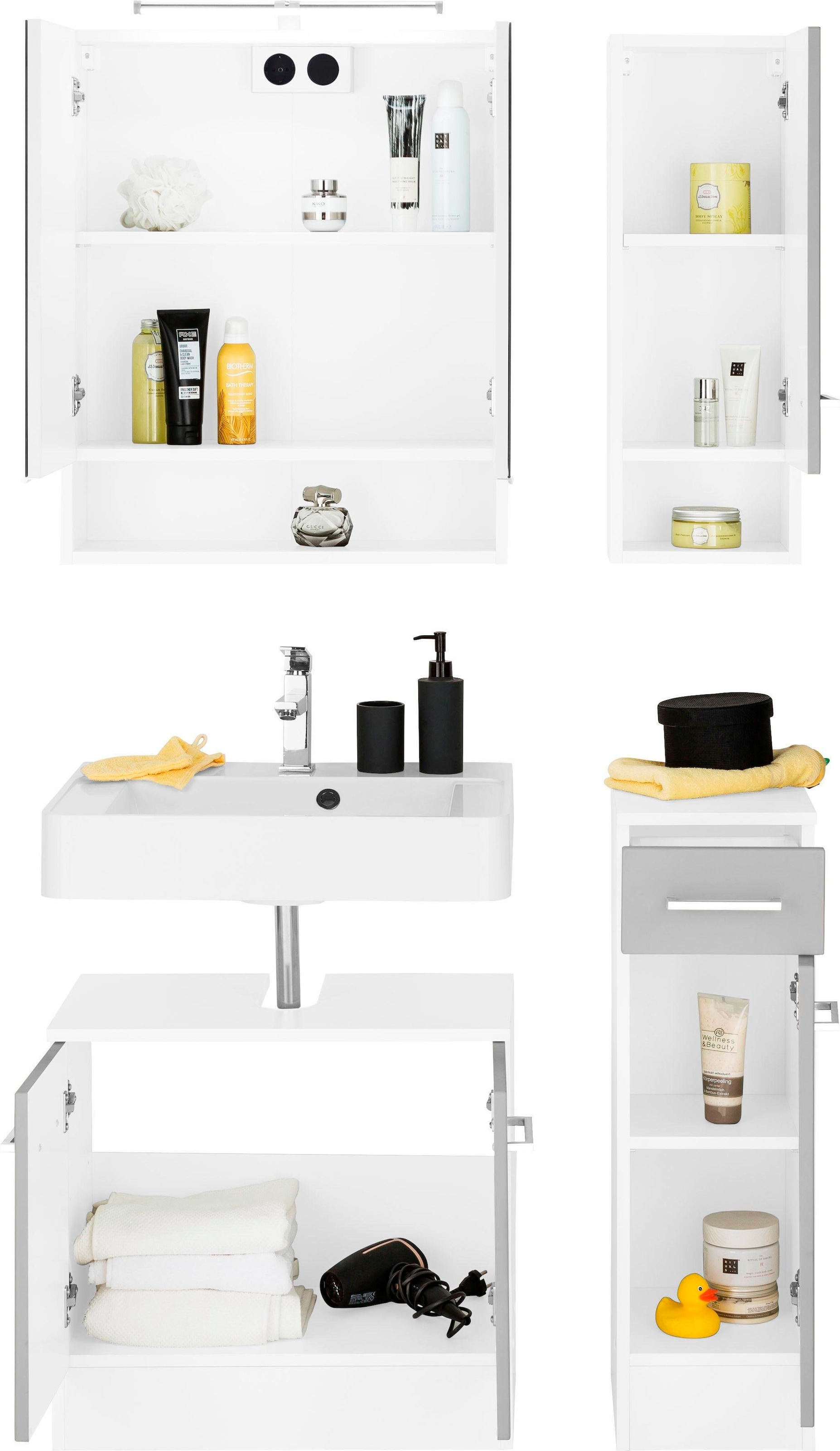 HELD MÖBEL Badmöbel-Set Waschplatz, Hängeschrank, bestellen Spiegelschrank, »Ribera«, auf Raten (4 St.), Unterschrank