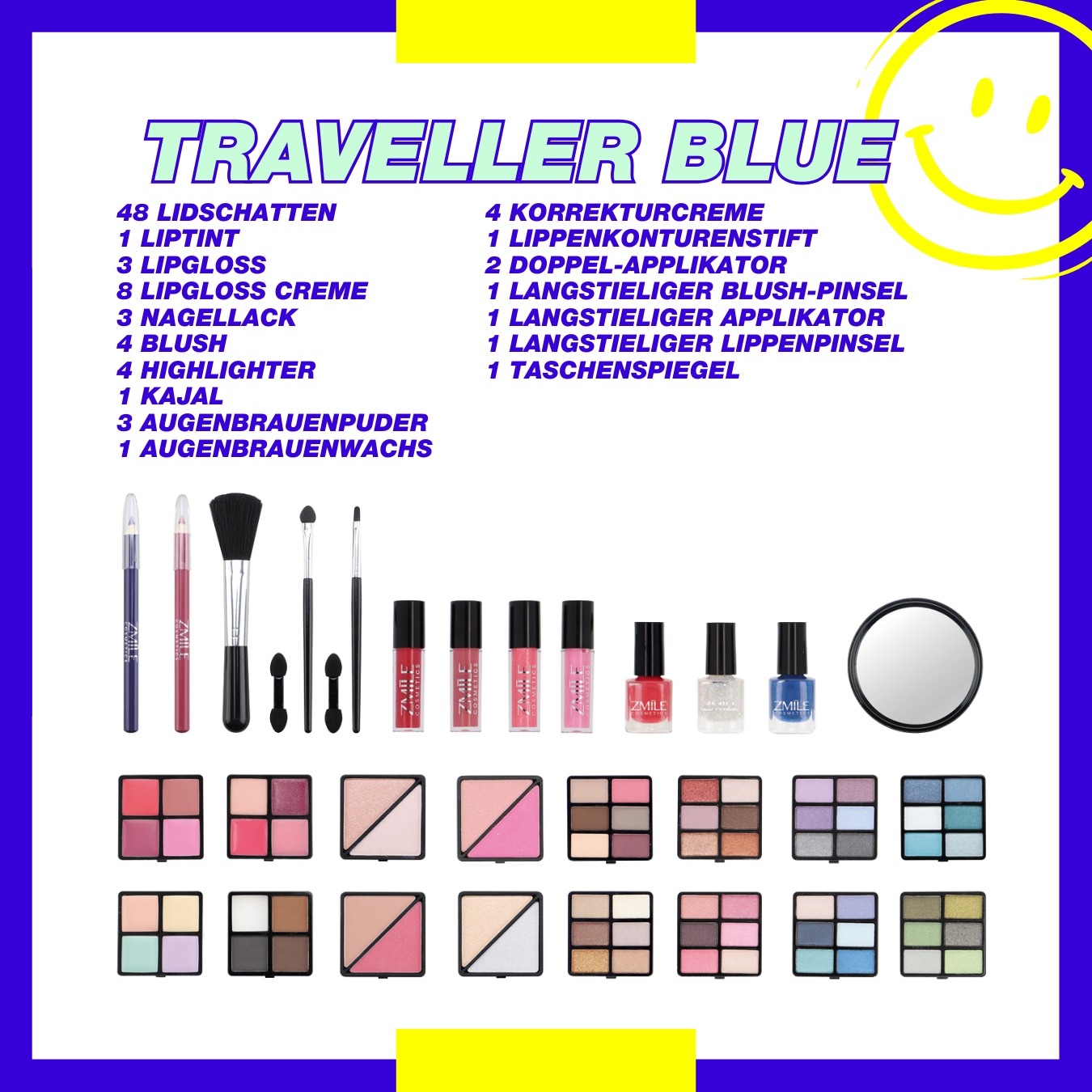 ZMILE COSMETICS Kosmetik-Koffer »'Traveller' blue«, (87 tlg.), mit veganer Formulierung