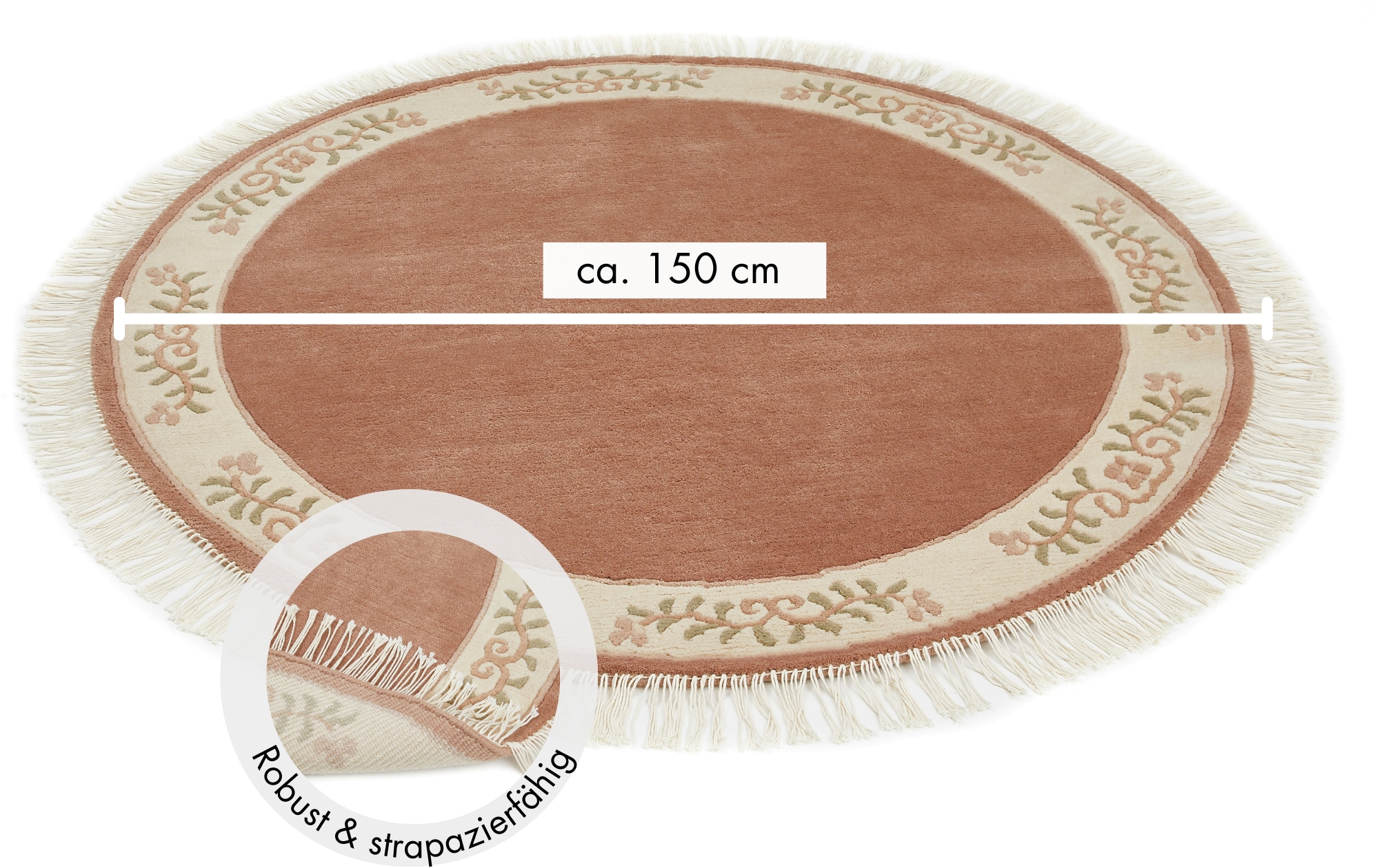 LUXOR living Wollteppich »Giza« rund 12 mm Höhe reine Wolle, handgeknüpft, mit Bordüre und Fransen, Orient-Teppich