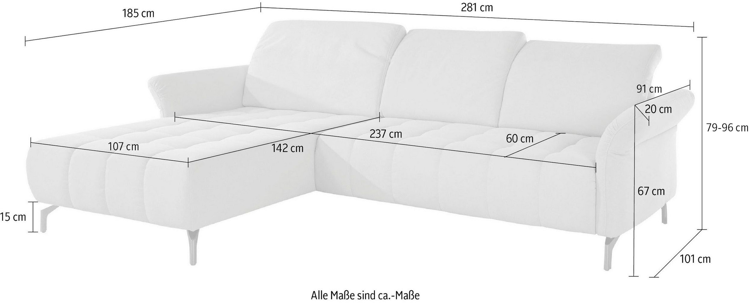 INOSIGN Ecksofa »Fresh L-Form«, Federkern, wahlweise Kopfteilverstellung und motorischer Vorziehsitz