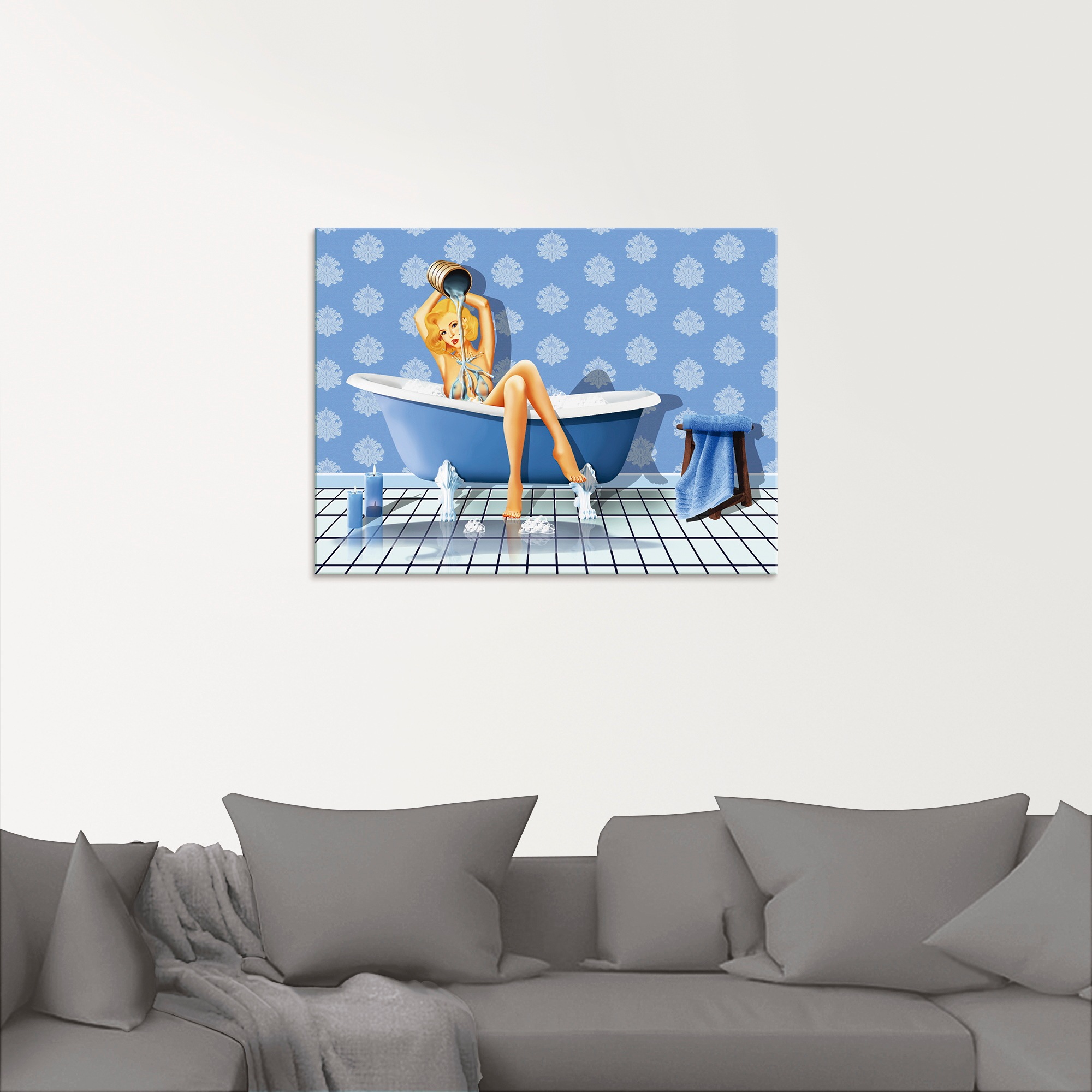 Artland Glasbild »Das sexy blaue Badezimmer«, Frau, (1 St.), in verschiedenen Größen