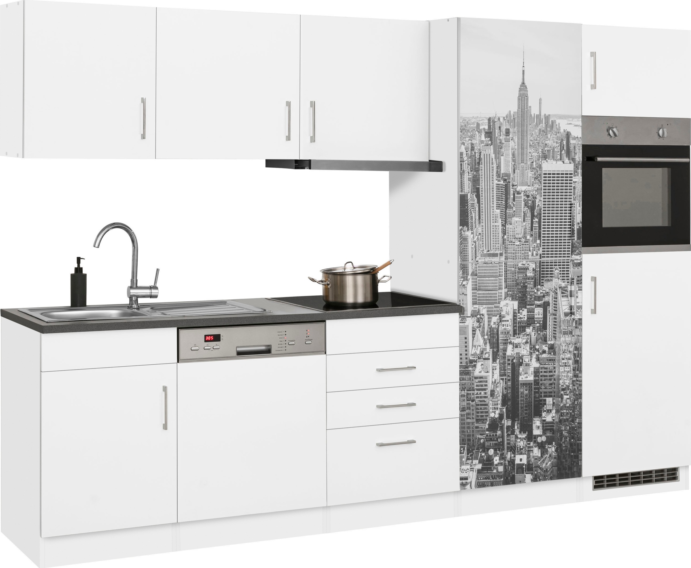 HELD MÖBEL Küchenzeile »Paris«, mit E-Geräten, Breite 290 cm, wahlweise mit Induktionskochfeld