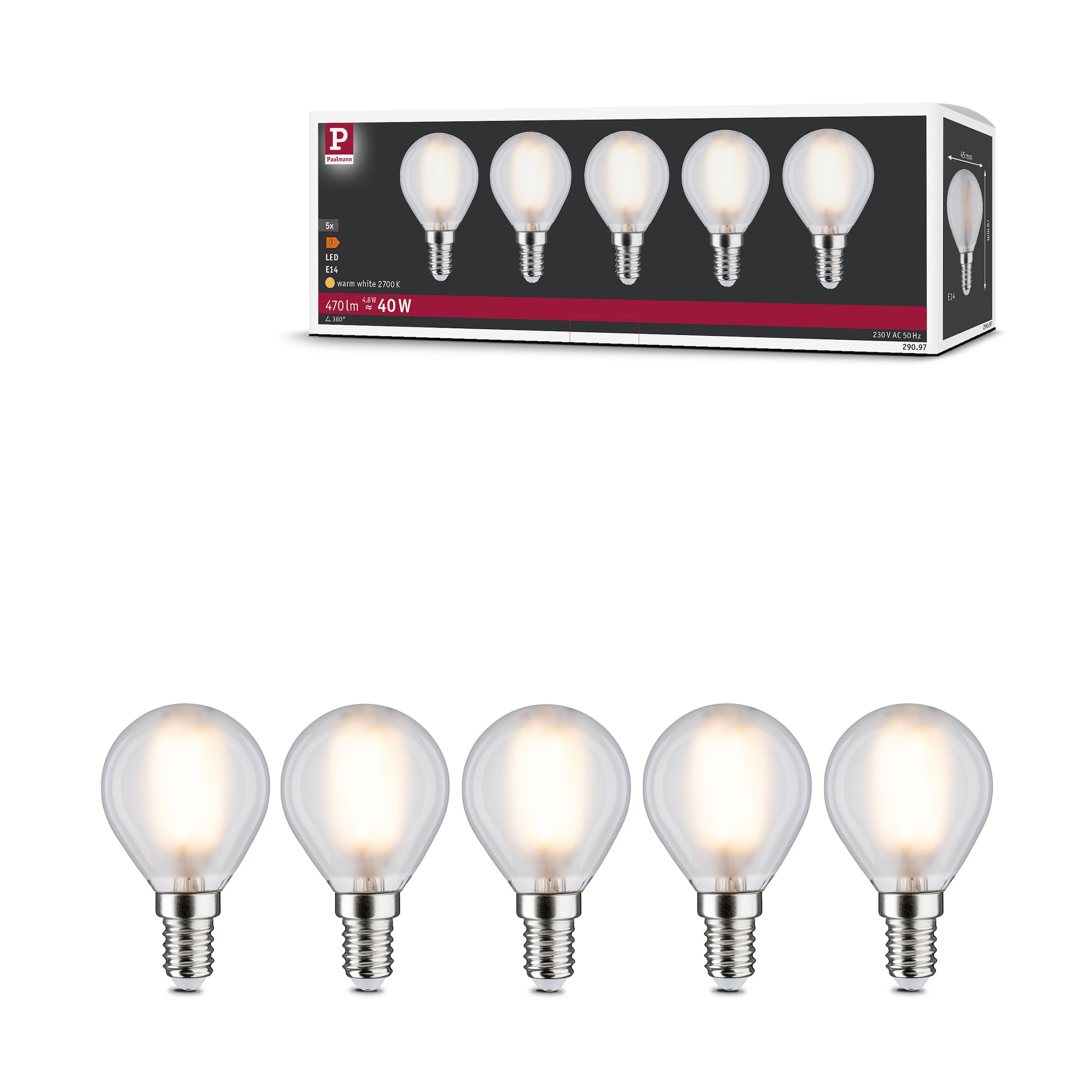 Paulmann LED-Leuchtmittel »5er Pack Tropfen 470lm 2700K matt 230V« E14 5 Stk. Warmweiß