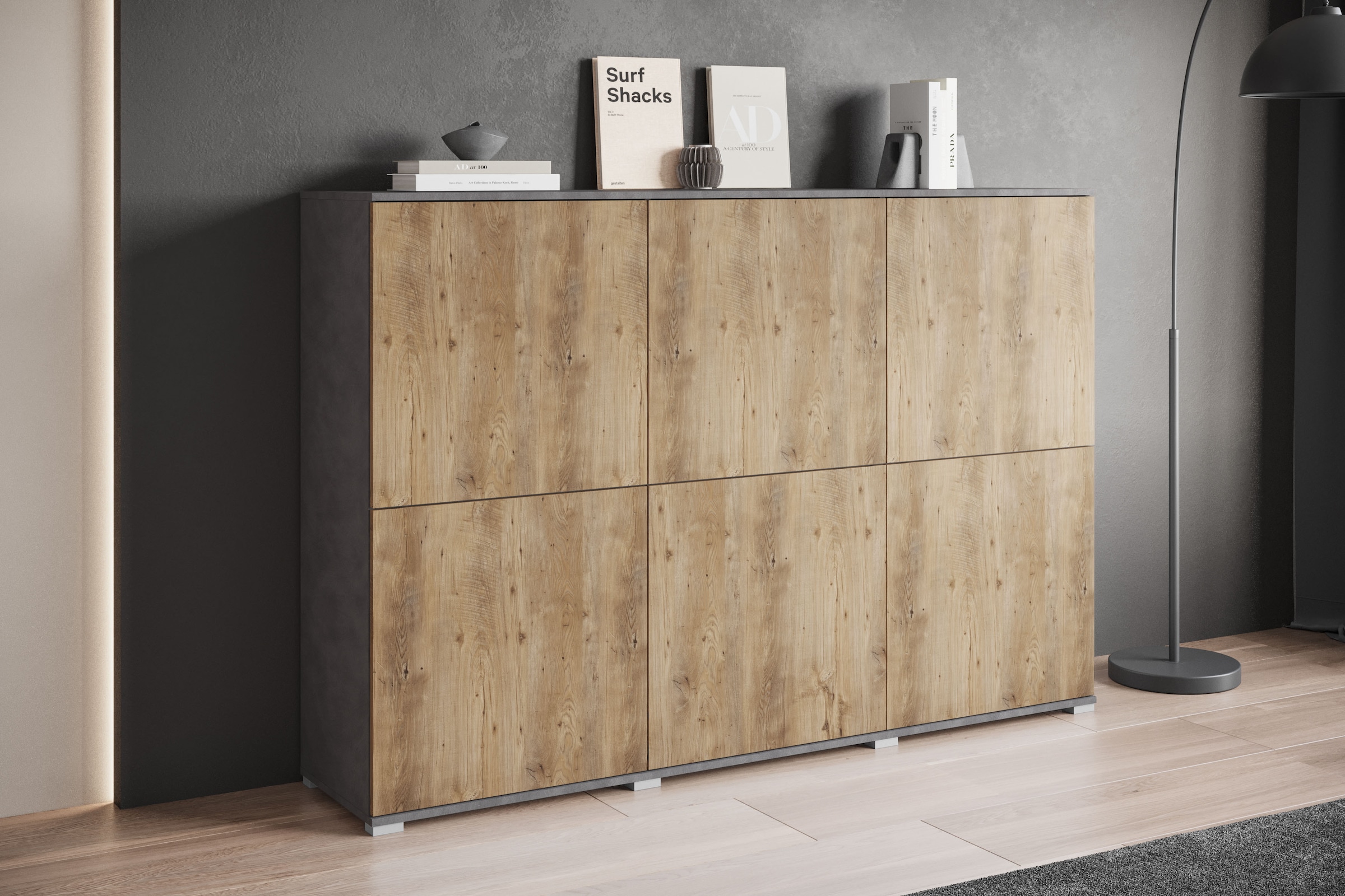INOSIGN Highboard »Kenia, moderne grifflose Hochkommode mit 6 Türen, Breite 180 cm«, (1 St.), Push-to-Open-Fronten, höhenverstellbaren Einlegeböden