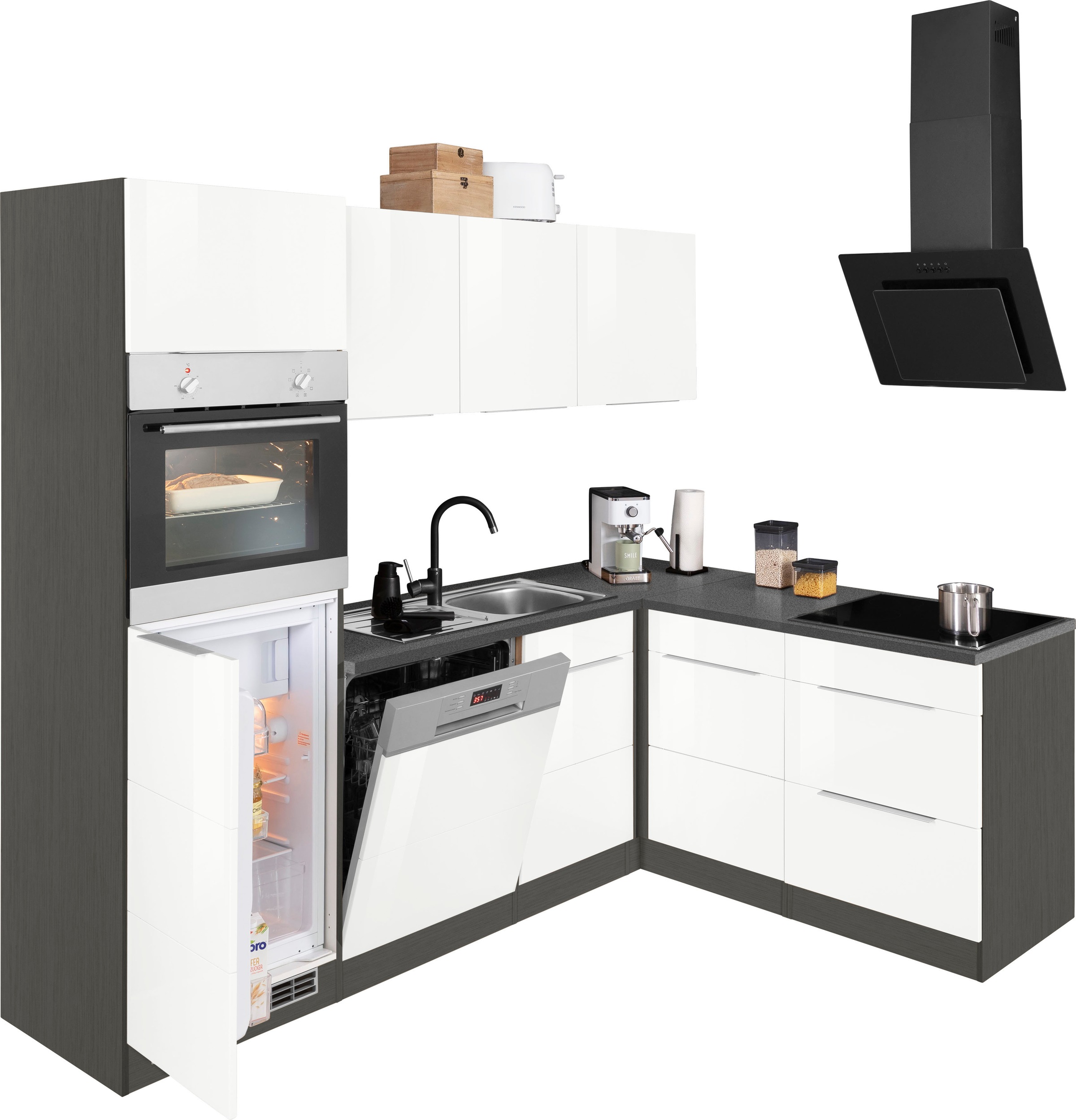 KOCHSTATION Winkelküche »KS-Brindisi Stellbreite 230/170 cm«, wahlweise mit E-Geräten und Induktion, mit MDF-Fronten