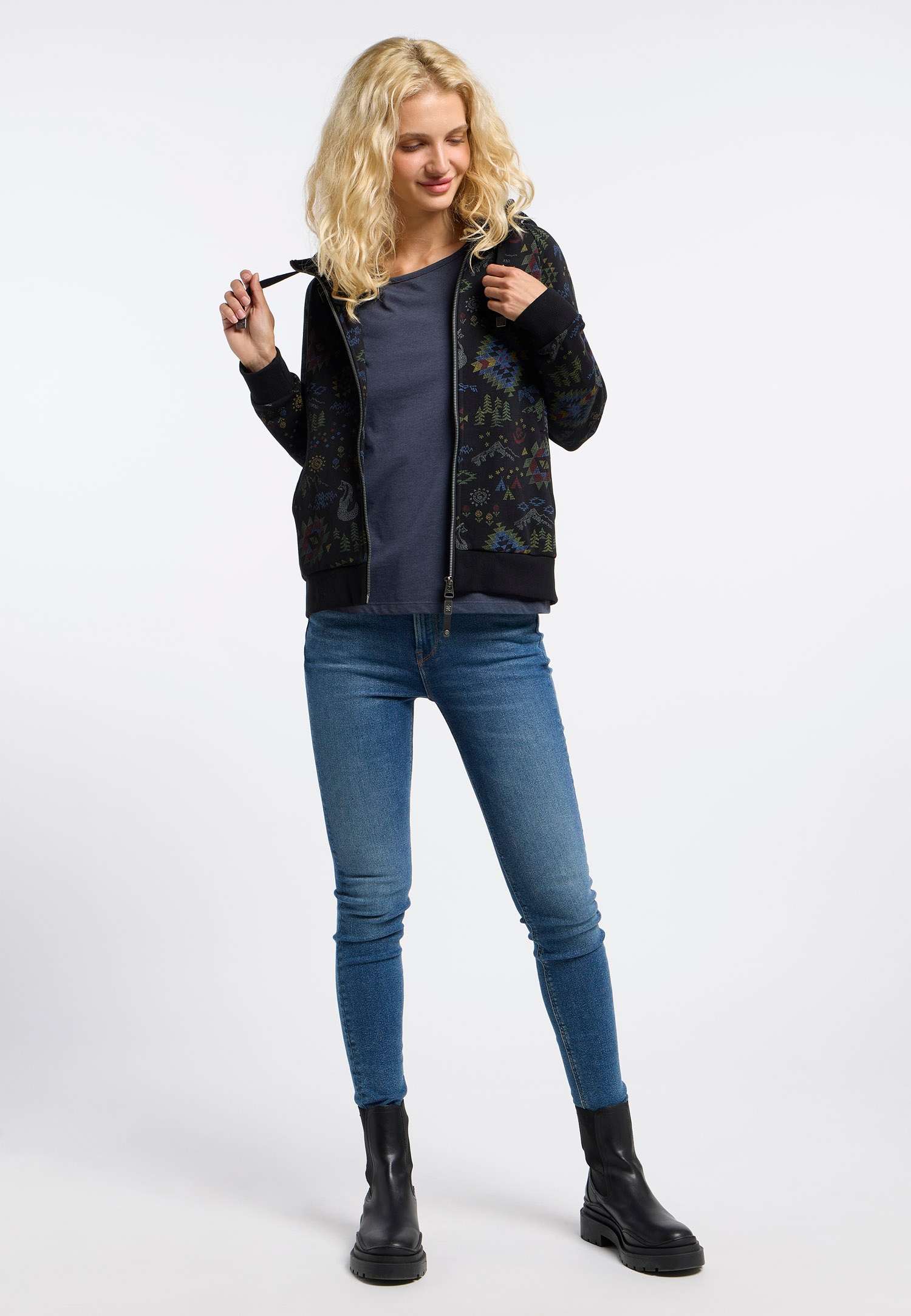 Ragwear Kapuzensweatjacke »FLLAWIA«, mit Allover Azteken Muster