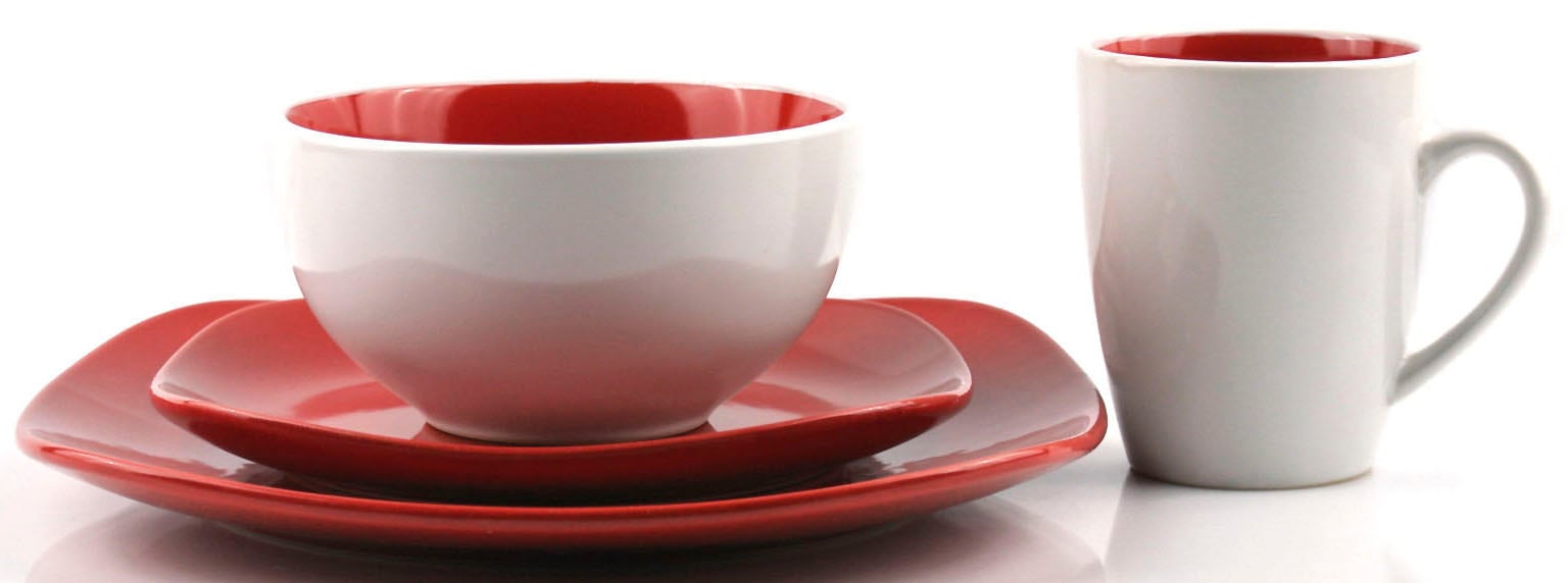 Retsch Arzberg Kombiservice »Geschirr-Set, Service NOVA SQUARE«, (Set, 16 tlg., je 4 Frühstücksteller, Speiseteller, (Henkel-)Becher, Schalen), Bicolor-Look, 16 Teile, für 4 Personen
