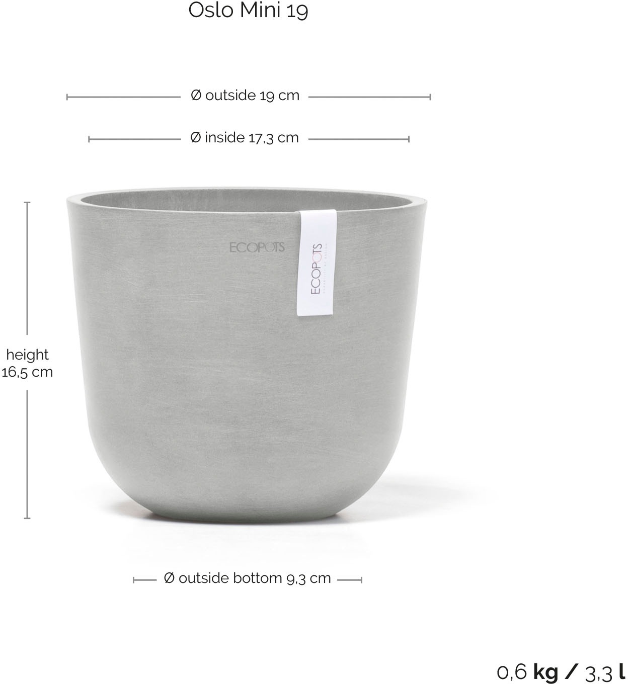 ECOPOTS Blumentopf »Oslo Mini 19 Weißgrau« für den Innenbereich