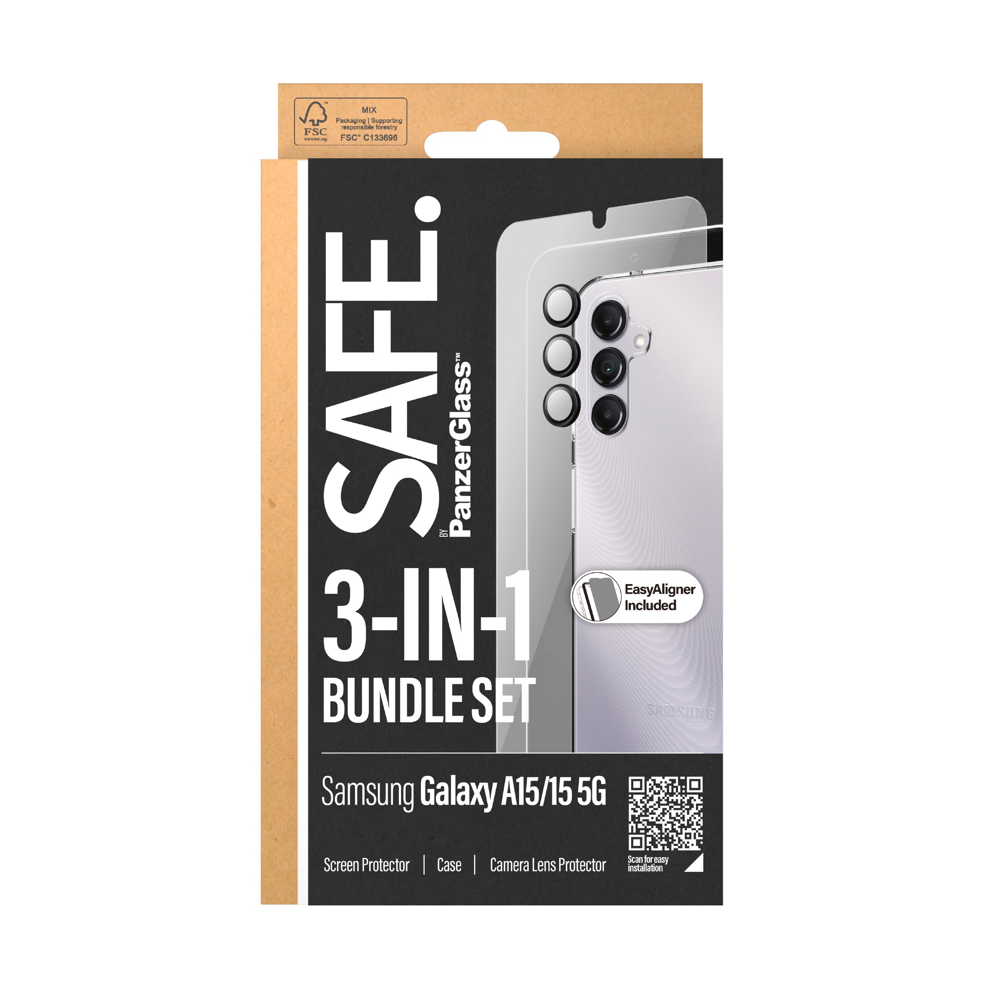 SAFE by PanzerGlass Displayschutzglas »3-in-1 Bundle Set Screen Protector, Case und Camera Lens Protector«, für Samsung Galaxy A15-Samsung Galaxy A15 5G, Bildschirmschutz, Kameraschutz, Backcover, Rundumschutz, 360 Grad