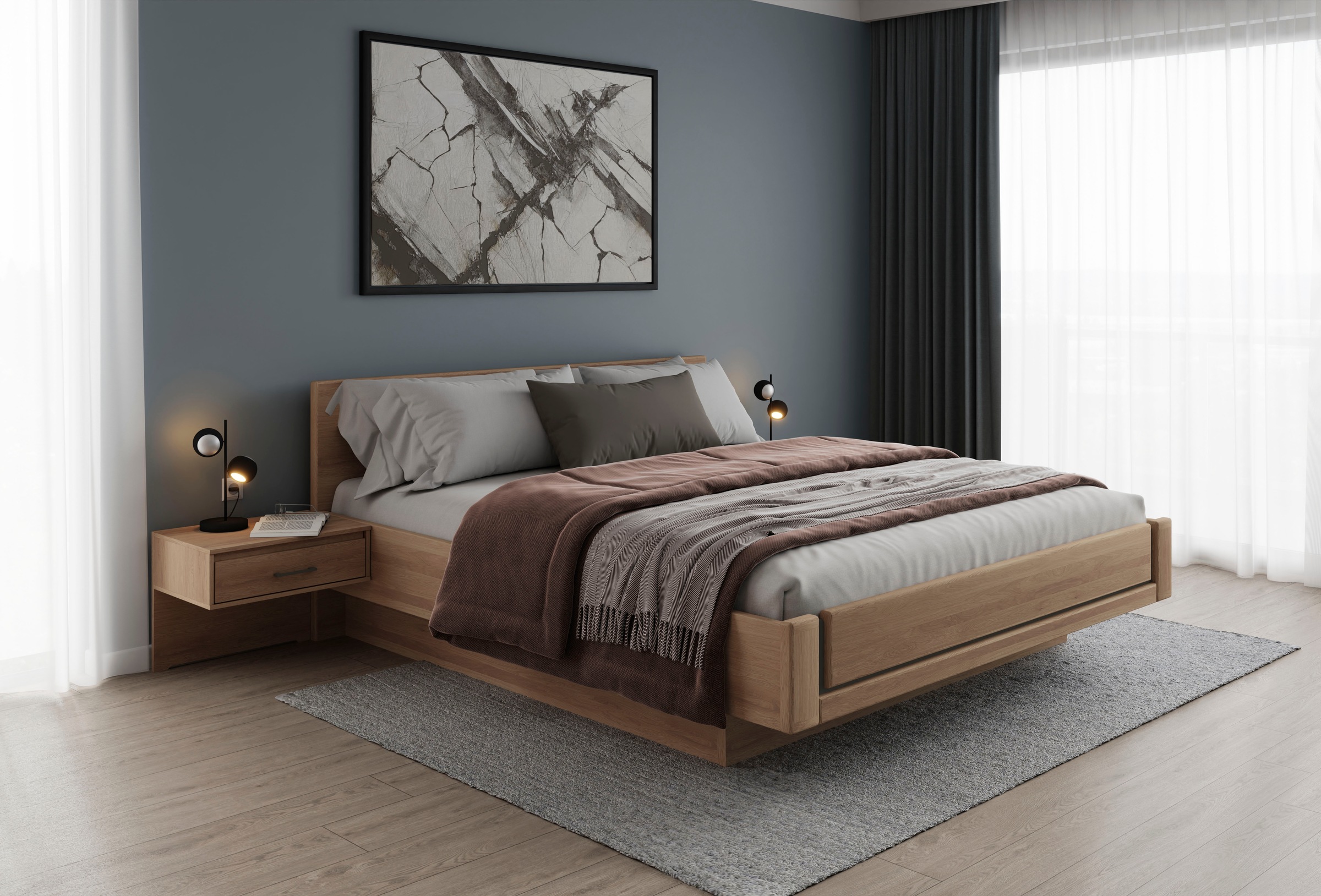 Musterring Holzbett »Sorrent, Bettgestell, Bettrahmen, teilmassiv Eiche«, (MADE IN GERMANY), Eiche teilmassiv, Liegehöhenverstellung, in schwebender Optik